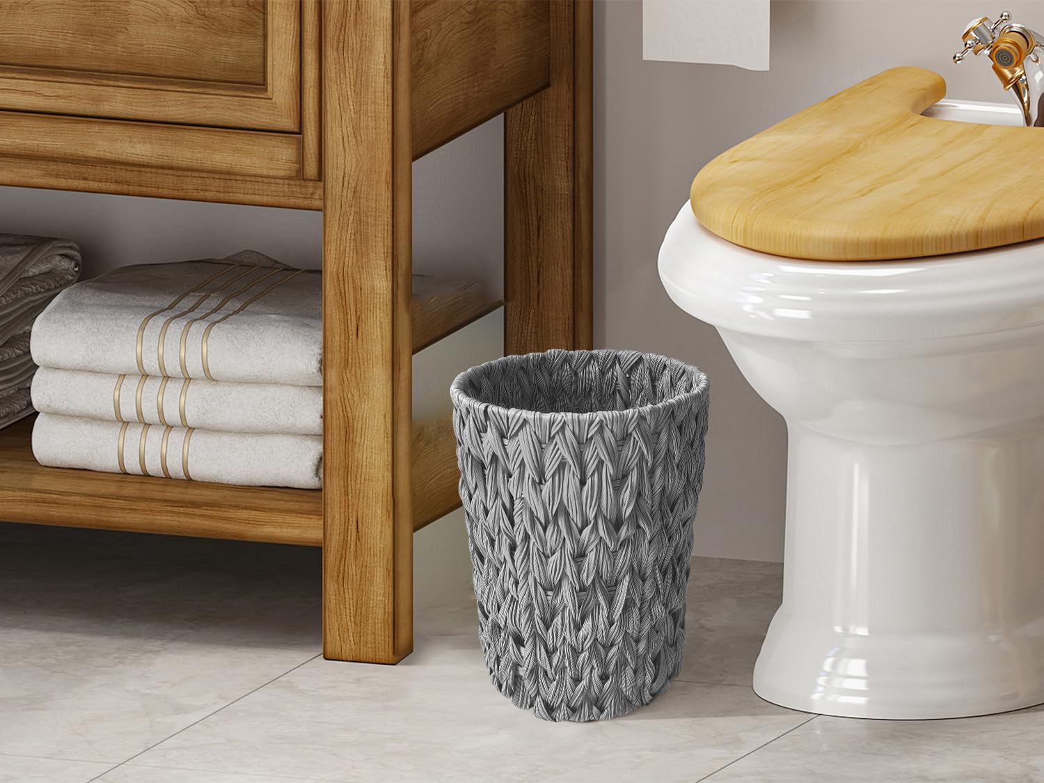 Coeusy Wicker Trash Can,Small Bathroom Trash Can,Waterproof Wicker Waste Basket For Bathroom,Bedroom Trash Can,Handwoven Wasteba