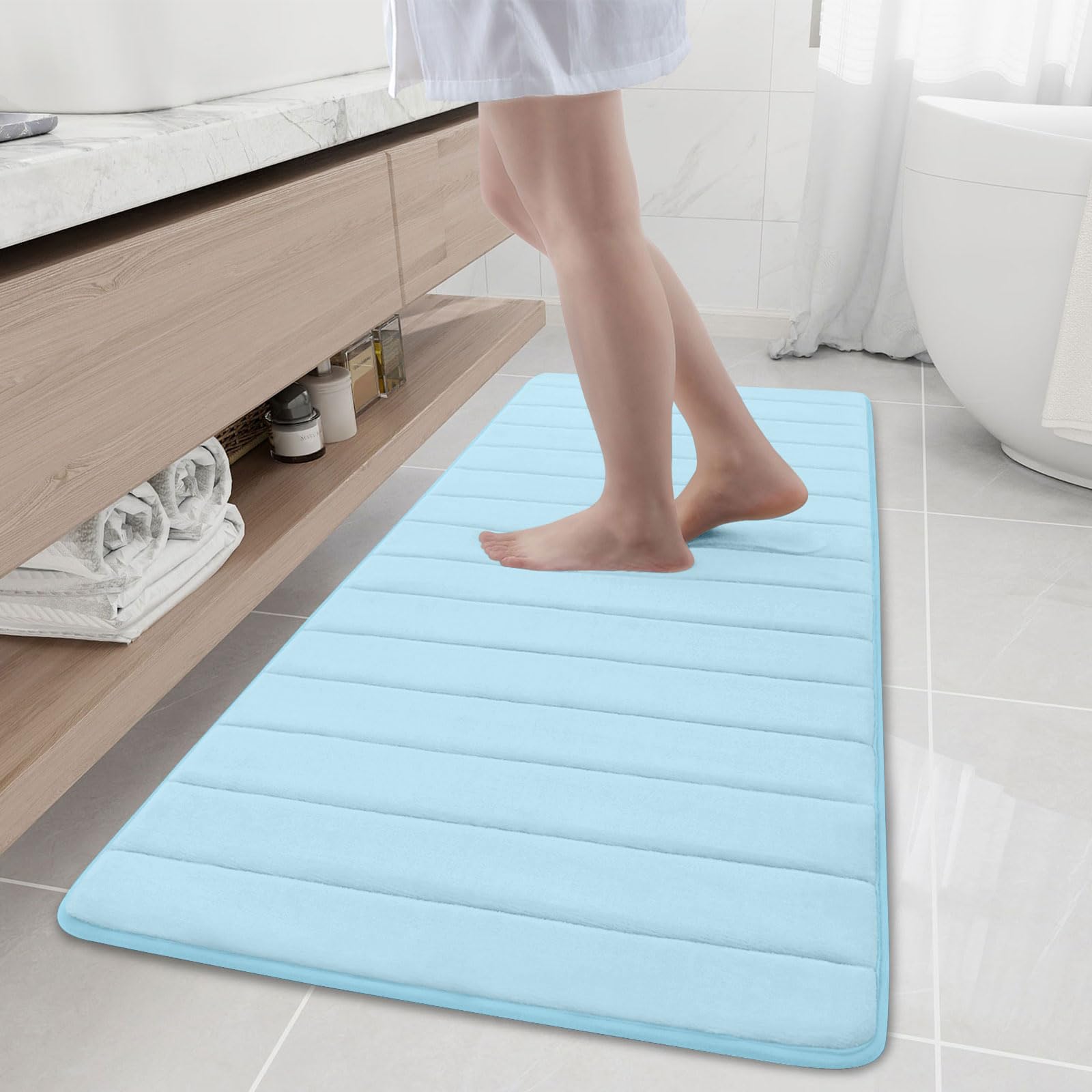 Buganda Memory Foam Bath Mat Rug, 59'' X 20'', Ultra Soft And Non-Slip Bathroom Rugs, Water Absorbent And Machine Washable Bath