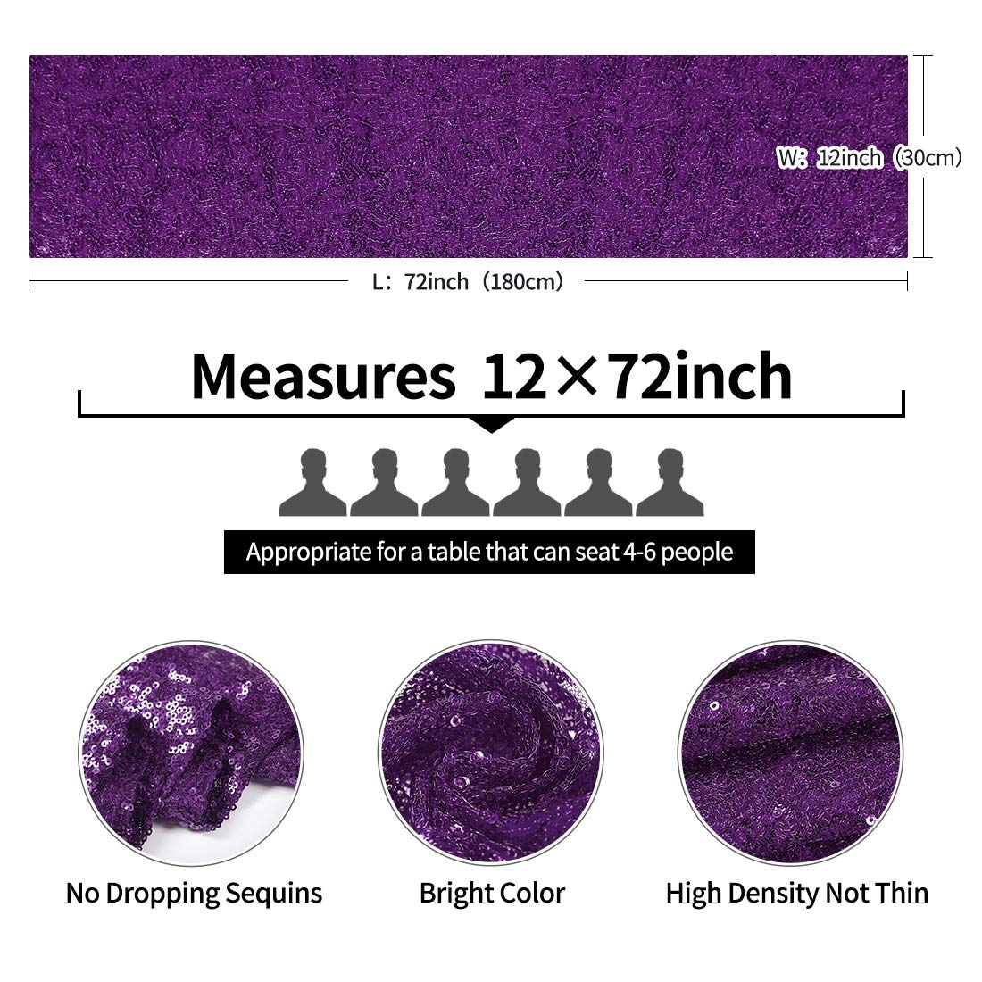 2 Packs 12 X 72 Inches Purple Sequin Table Runner, Glitter Runner For Birthday Party Supplies Decorations Wedding Bachelorette H