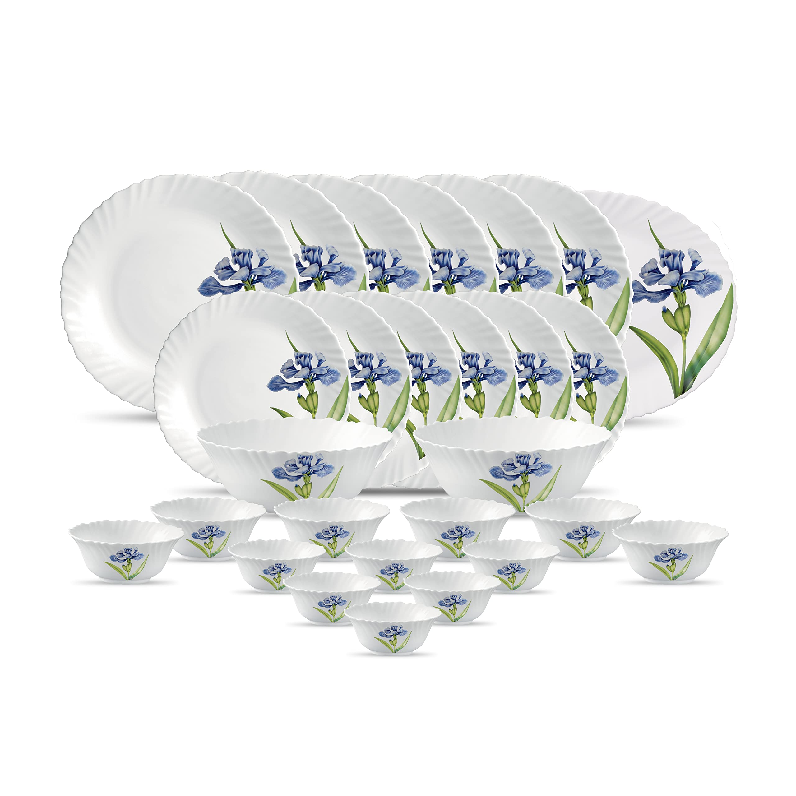 La Opala Diva Classique Collection Opal Glass Crockery | For Family Of 6 | Dinner Set 27 Pcs Royal Iris | Plates & Bowls For Din