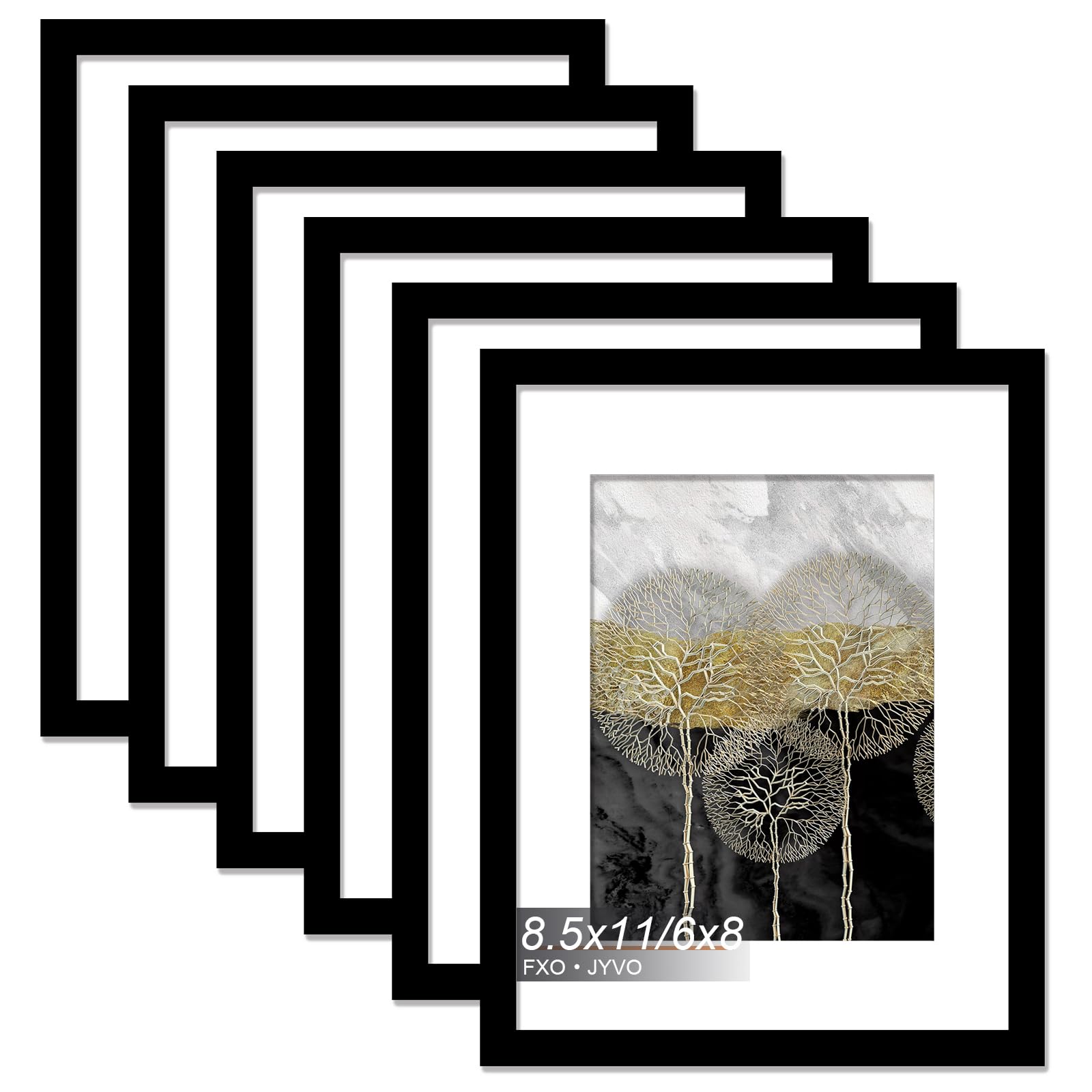 Fxojyvo 8.5x11 Picture Frame Set of 6, Display Photo 6x8 with Mat or 8.5 x 11 Without Mat, Light Weight and High Transparent 8.5