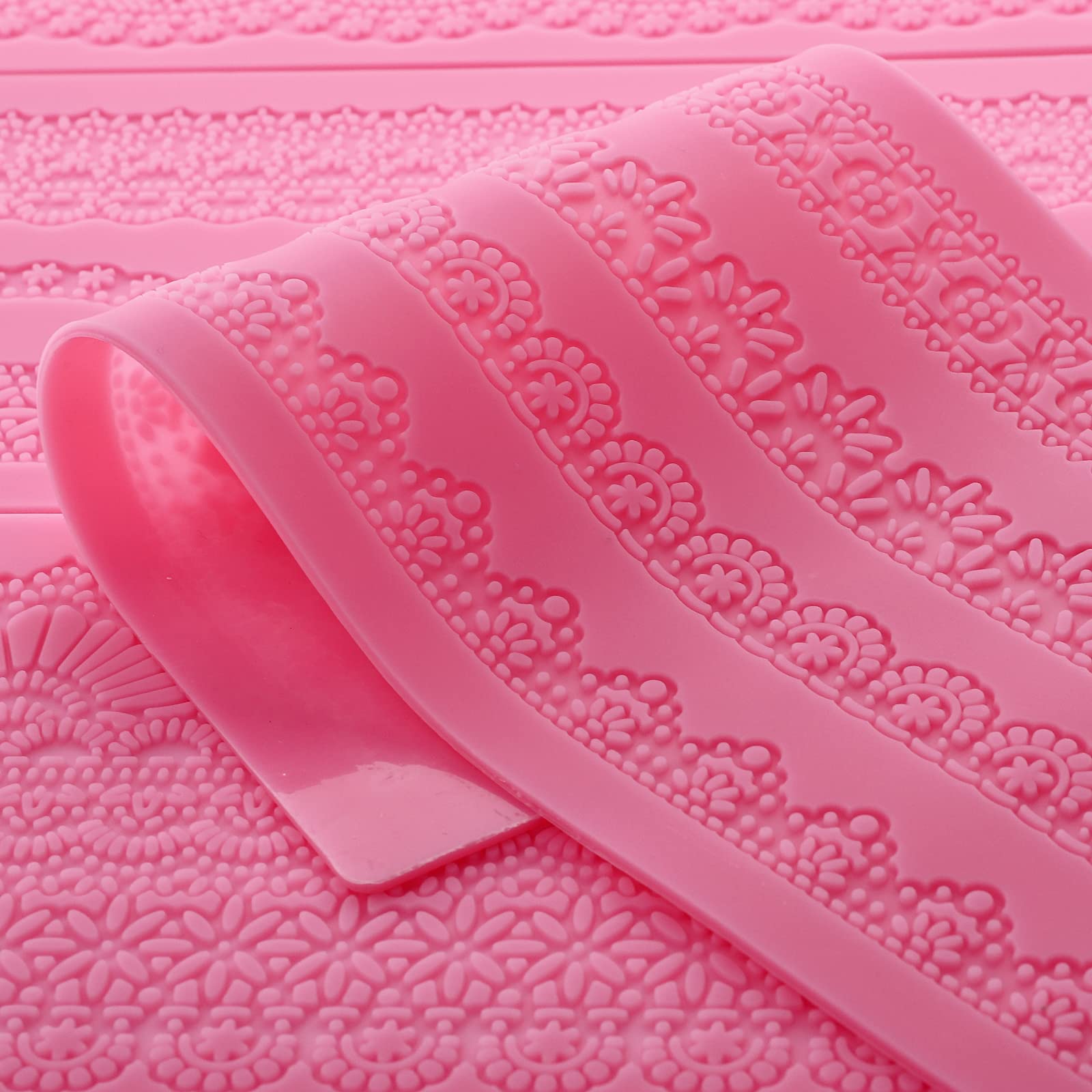 Hedume Set Of 4 Sugar Edible Cake Silicone Fondant Impression Lace Mat, 15.5'' Large Silicone Lace Mold, Fondant Lace Molds, Flo
