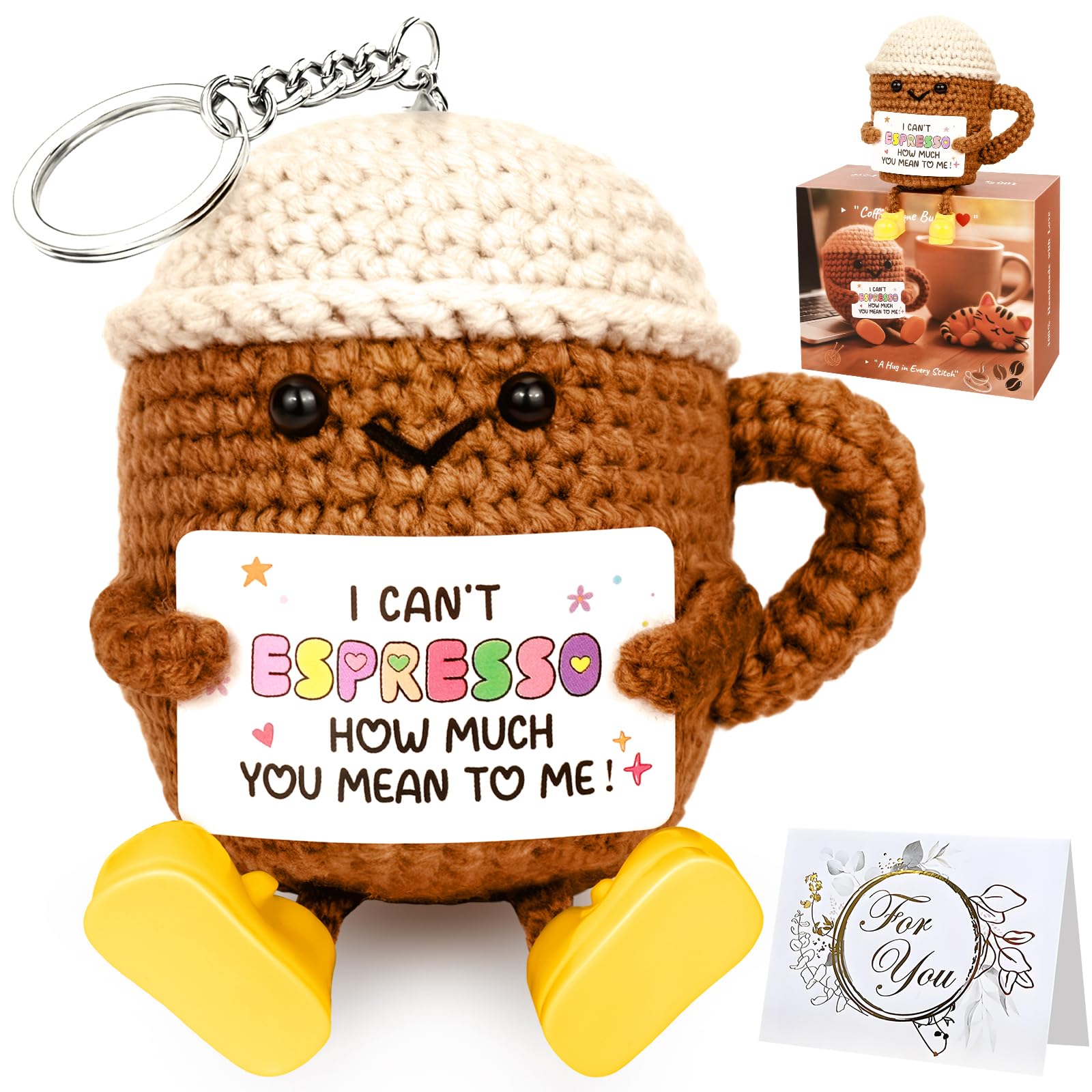 Espresso Funny I Love you Gifts for Women Men, Halloween Crochet Coffee Mug for Couples, Emotional Inspirational Support Home De