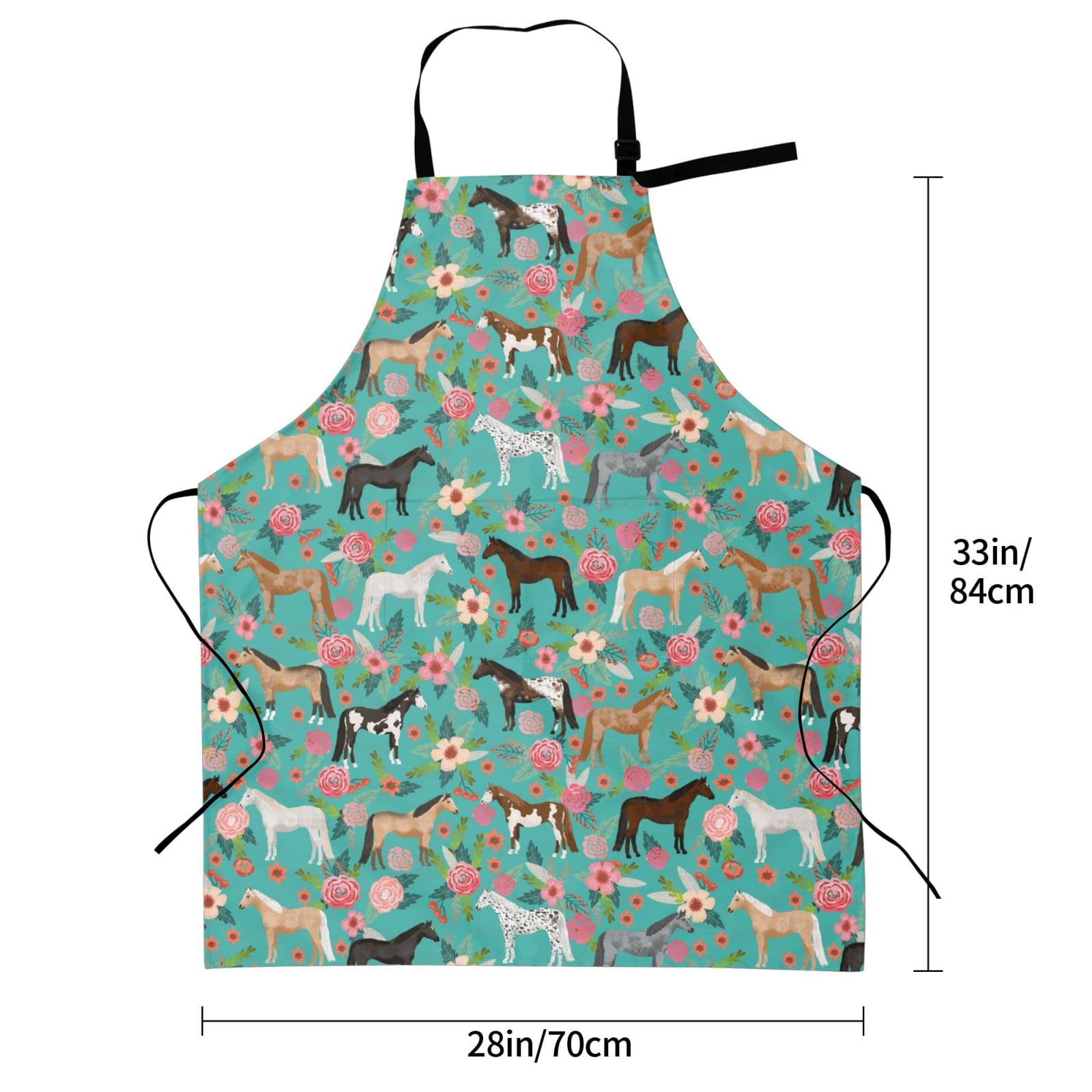Welbb Aprons With Pockets For Men Women Kitchen Apron Cooking Waterproof With Adjustable Neck Floral Horse Print, Black, One Siz