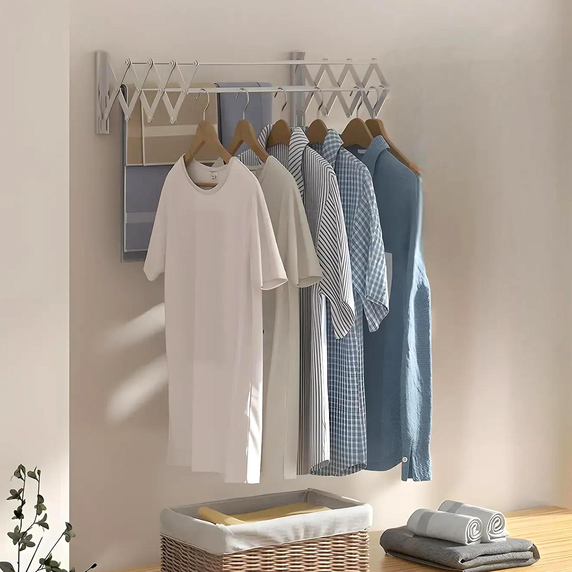 Kuber Industries Foldable Steel 8 Rods Cloth Drying Stand Wall Mounted 24X8 Inch | Kapda Sukhane Ka Stand | Space-Saving Laundry