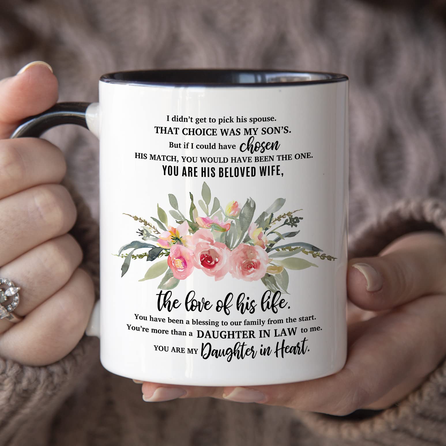 YouNique Designs To Daughter In Law Mug, 11 Ounces, Daughter In Law Gifts from Mother In Law (Black Handle)