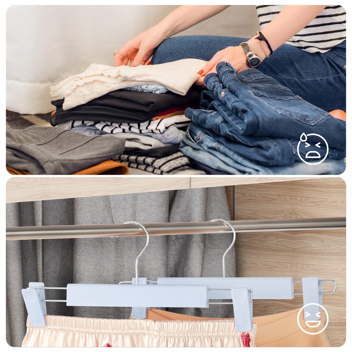 Guanjune Clothes Pants Hangers, Space-Saving Skirt Holders With 360  Swivel Hooks, Adjustable Clips, Trouser Hangers, Clothes Co