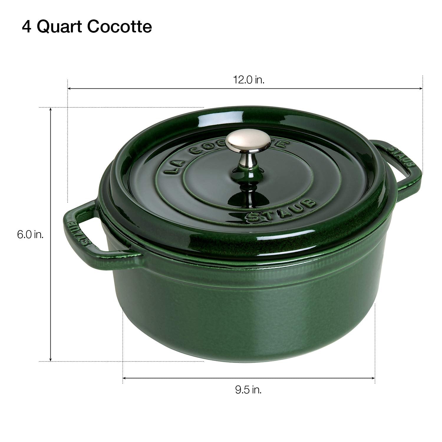 Staub Cast Iron 4-Qt Round Cocotte - Basil, Made In France