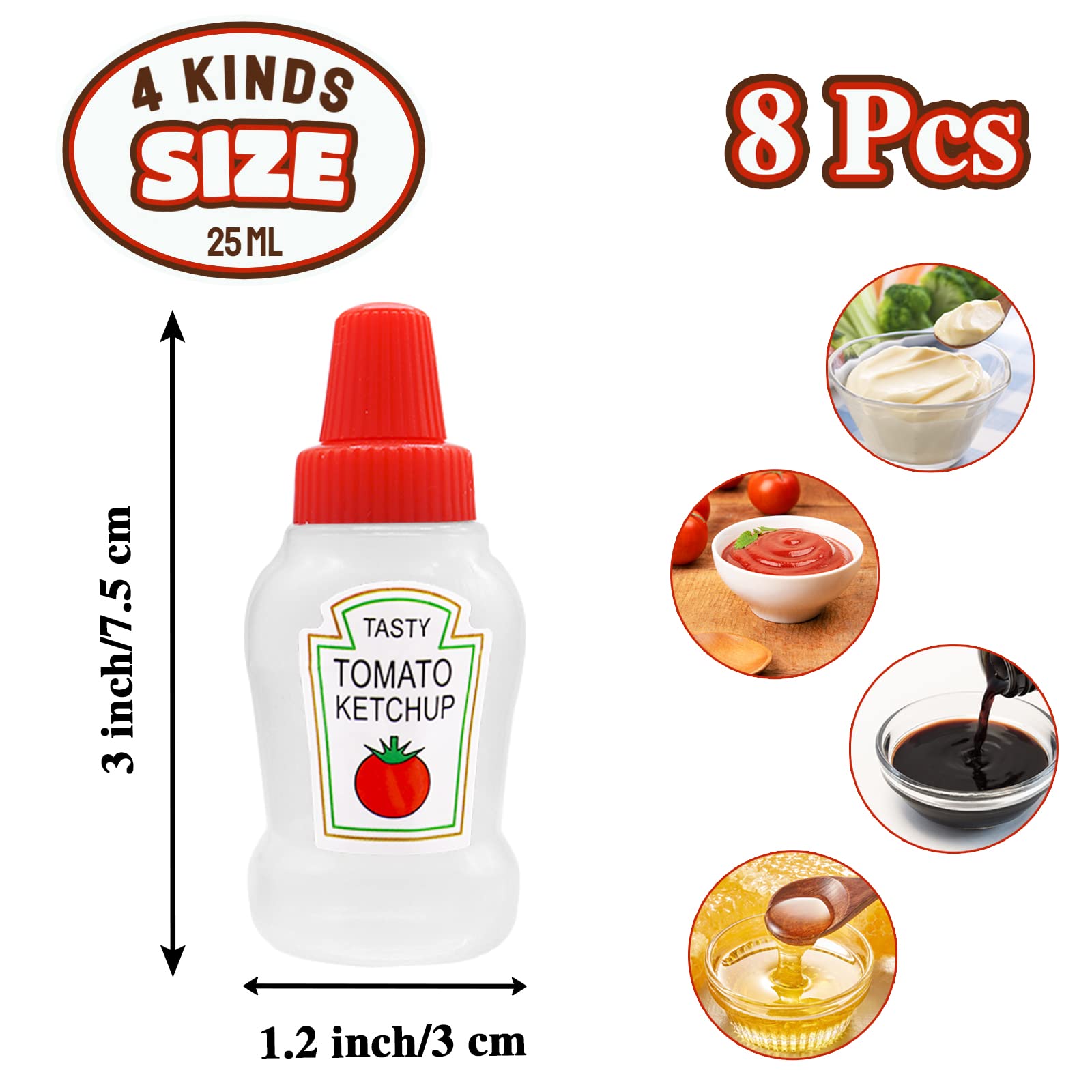 Niurewan 8 Pcs Mini Ketchup Bottles,25Ml Condiment Squeeze Bottle,Plastic Portable Containers Bottle For Adults,Office,Lunchbox,