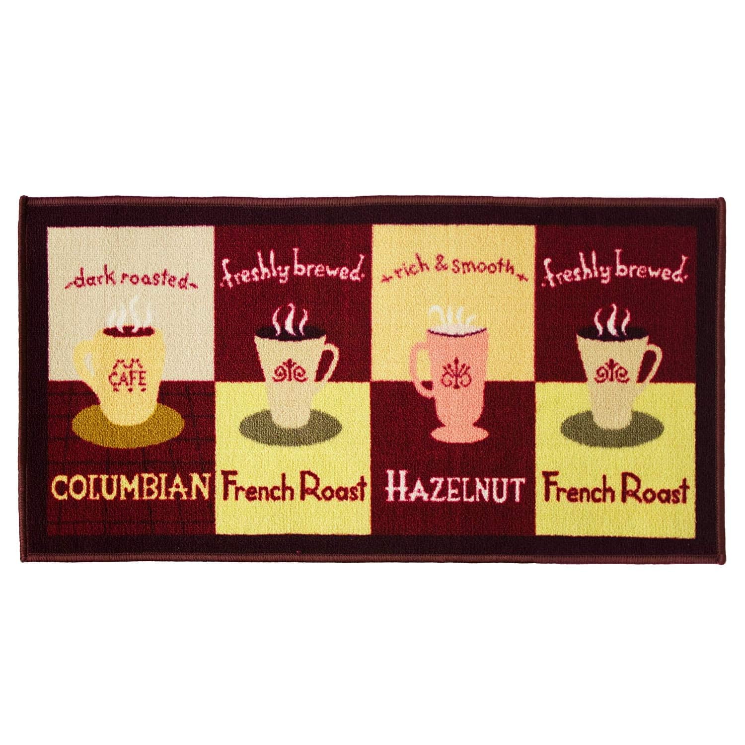 Kashi Home Kitchen Rug, Printed Area Rug, Durable Floor, Door Mat, Farmhouse Non-Slip Carpet Latex Backing Beautiful Design, Cof