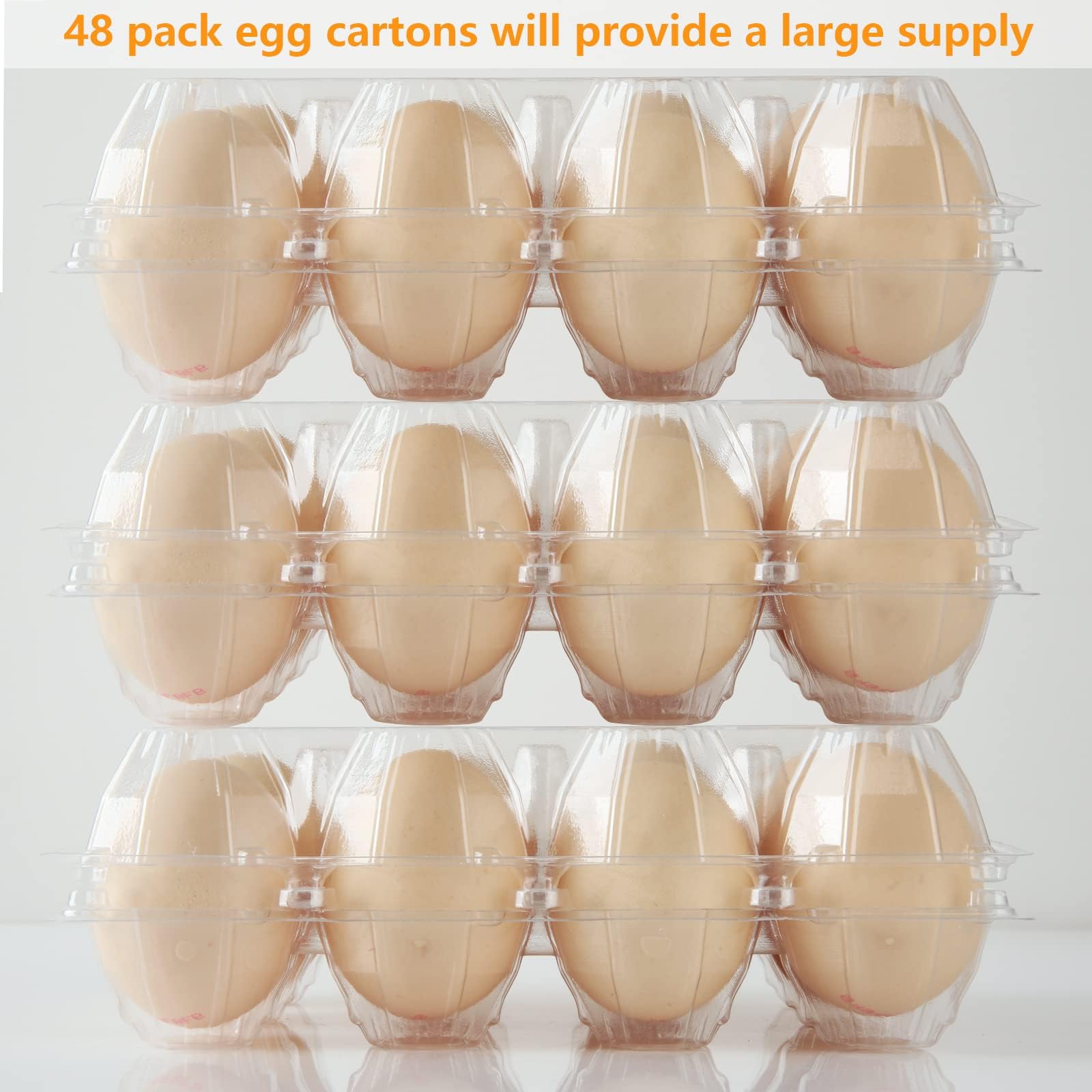 Plastic Egg Cartons Bulk, 48 Packs Empty Clear Plastic Egg Carton Holds Up To 12 Eggs, Reusable Chicken Egg Tray Holders For Fam