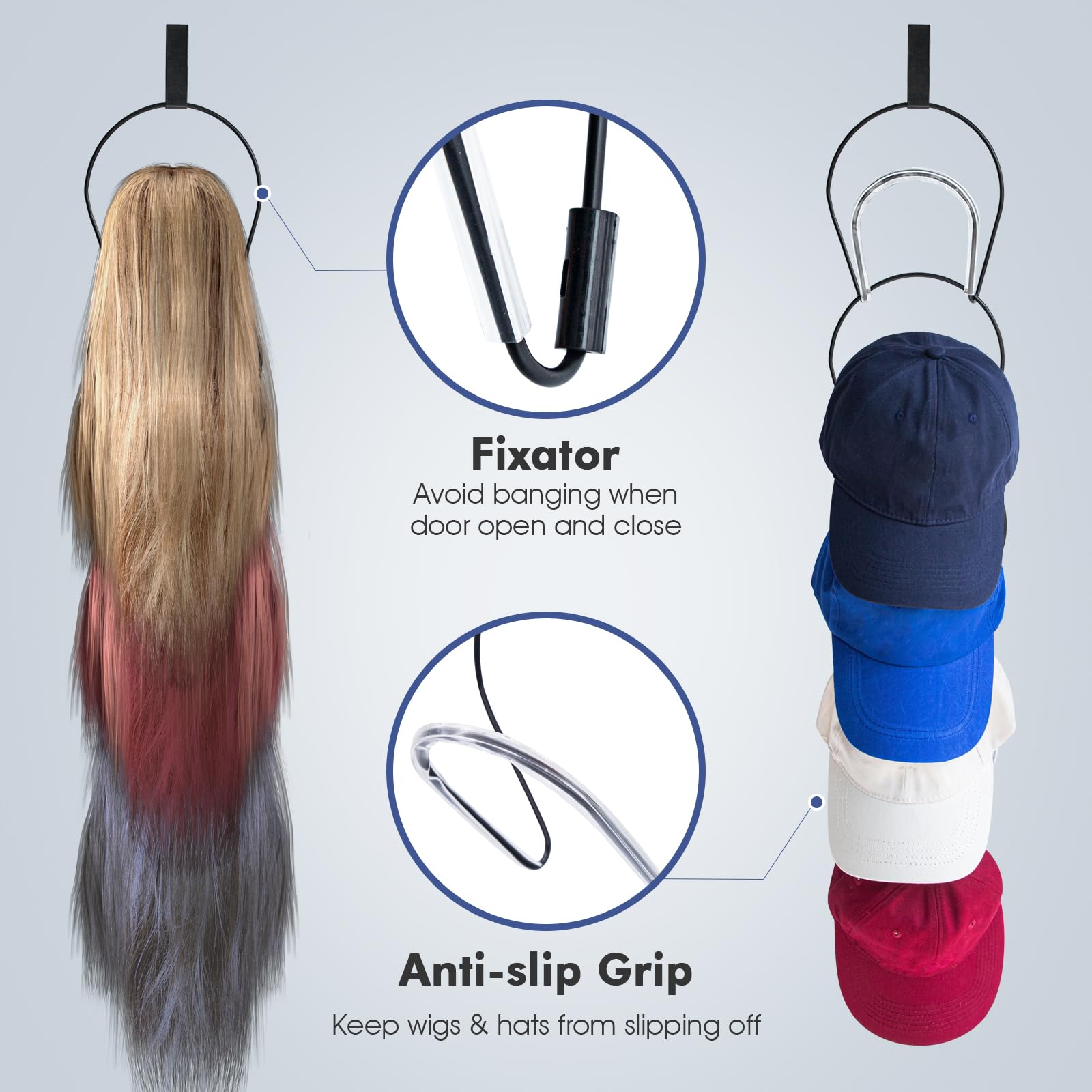 Livememory Wigs Holder, Hanging Hat Rack Wigs Storage Hanger Hat Organizer for Door, Wall, Closet, Bathroom,10pack (Black)