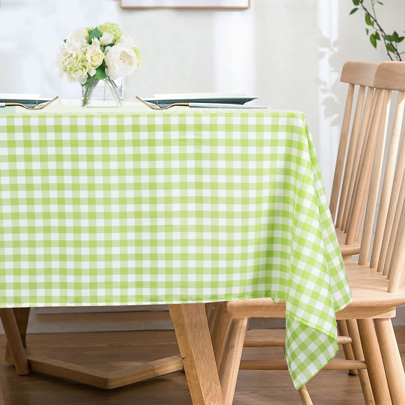 Shinybeauty Checkered Tablecloth -54X54 Square Tablecloth - Green Plaid Tablecloth - Waterproof And Wrinkle Resistant Gingham Ta