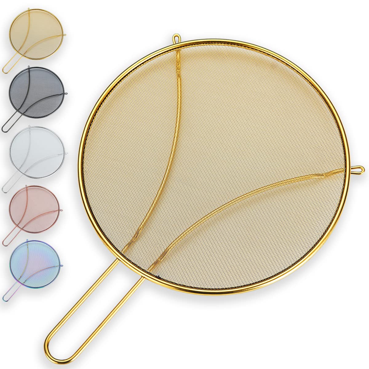 Evanda 12'' Gold Splatter Screen For Cooking, Stainless Steel Fine Mesh For Frying Pan, Grease Guard For Pan To Stop Hot Oil Spl