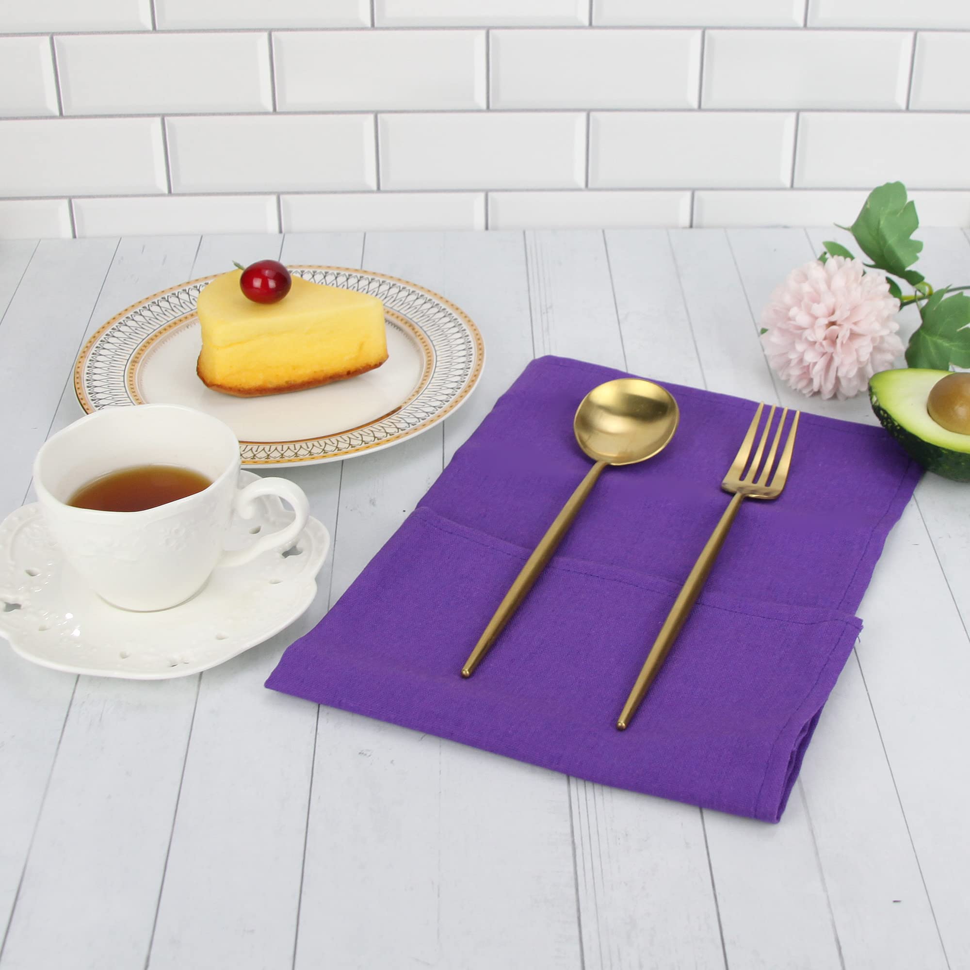 INFEI Solid Color Cotton Linen Blended Thin Dinner Cloth Napkins - Set of 12 (40 x 40 cm) - for Events & Home Use (Purple)