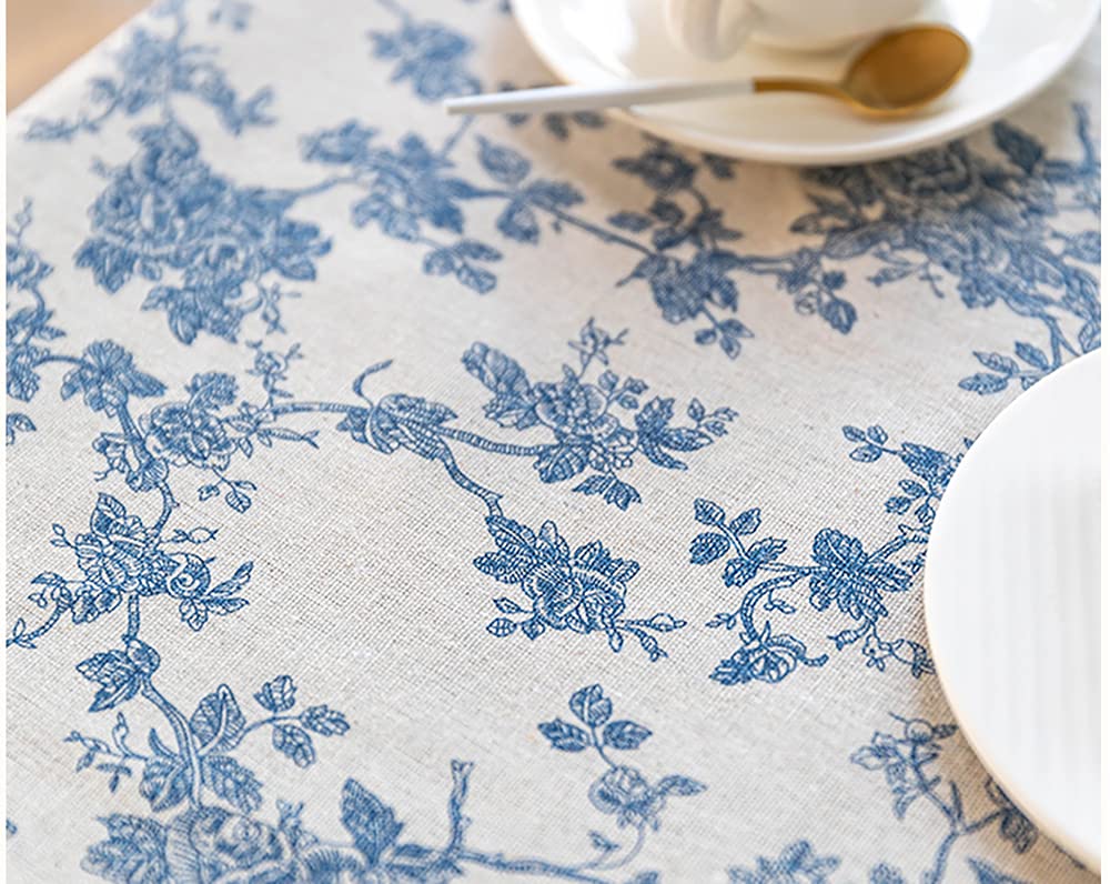 Wracra Cotton Linen Vintage Round Tablecloth Floral Pastoral Table Cloth Washable Table Cover For Indoor&Outdoor,Farmhouse Decor