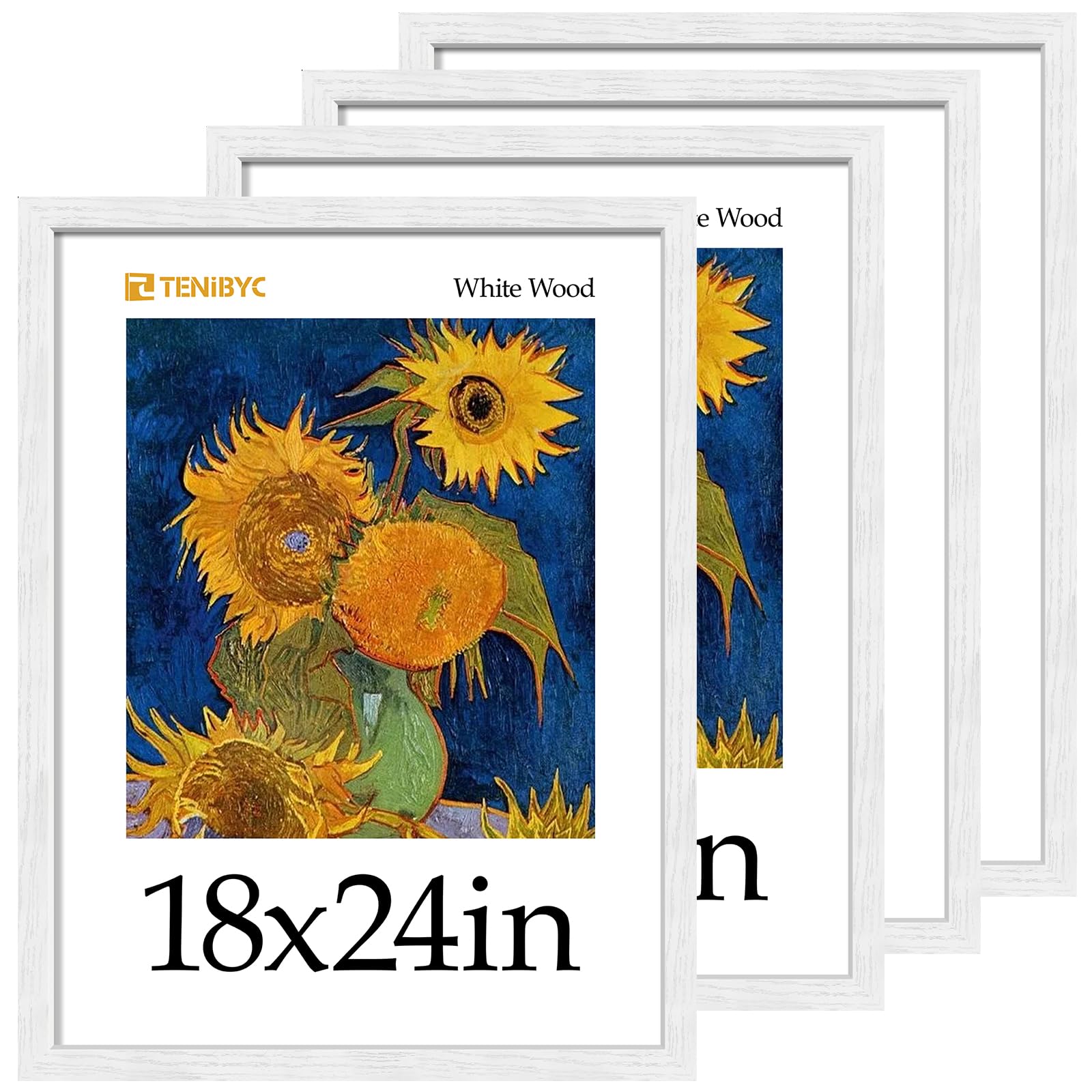 TENIBYC 18 x 24 Poster Frame Set of 4, White Wood Picture Frame, Display Pictures, Posters and Puzzles, Horizontal or Vertical W