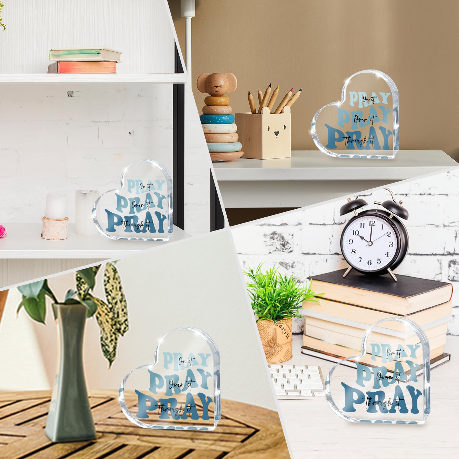Blue Religious Christian Decor for Woman, Blue Heart Shape Gifts for Birthday Dorm Living Room Church Table Desk Bookshelf, Acry