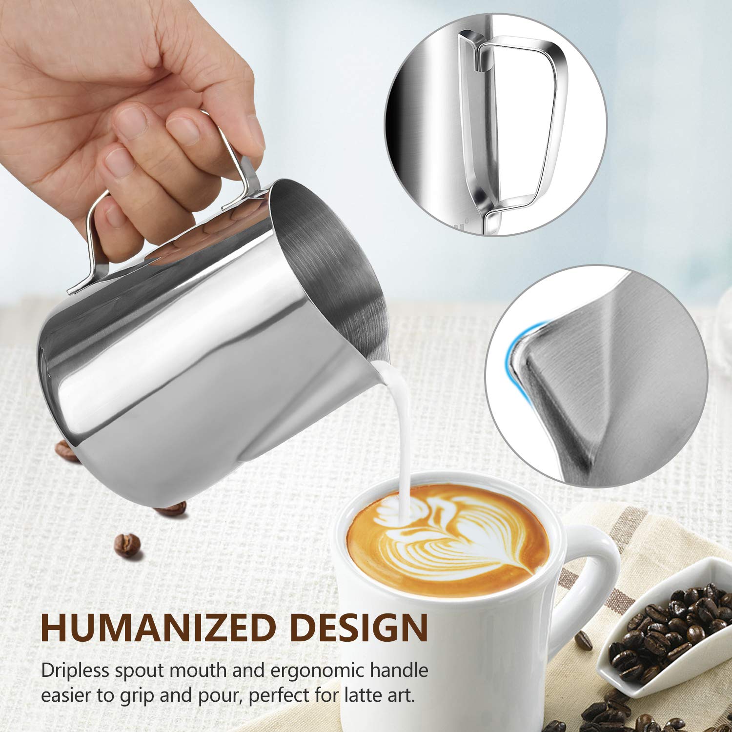 Hoomil Milk Frothing Pitcher, 20Oz/600Ml Stainless Steel Steaming Pitcher Barista Milk Frother Cup Jug For Espresso Machine Coff