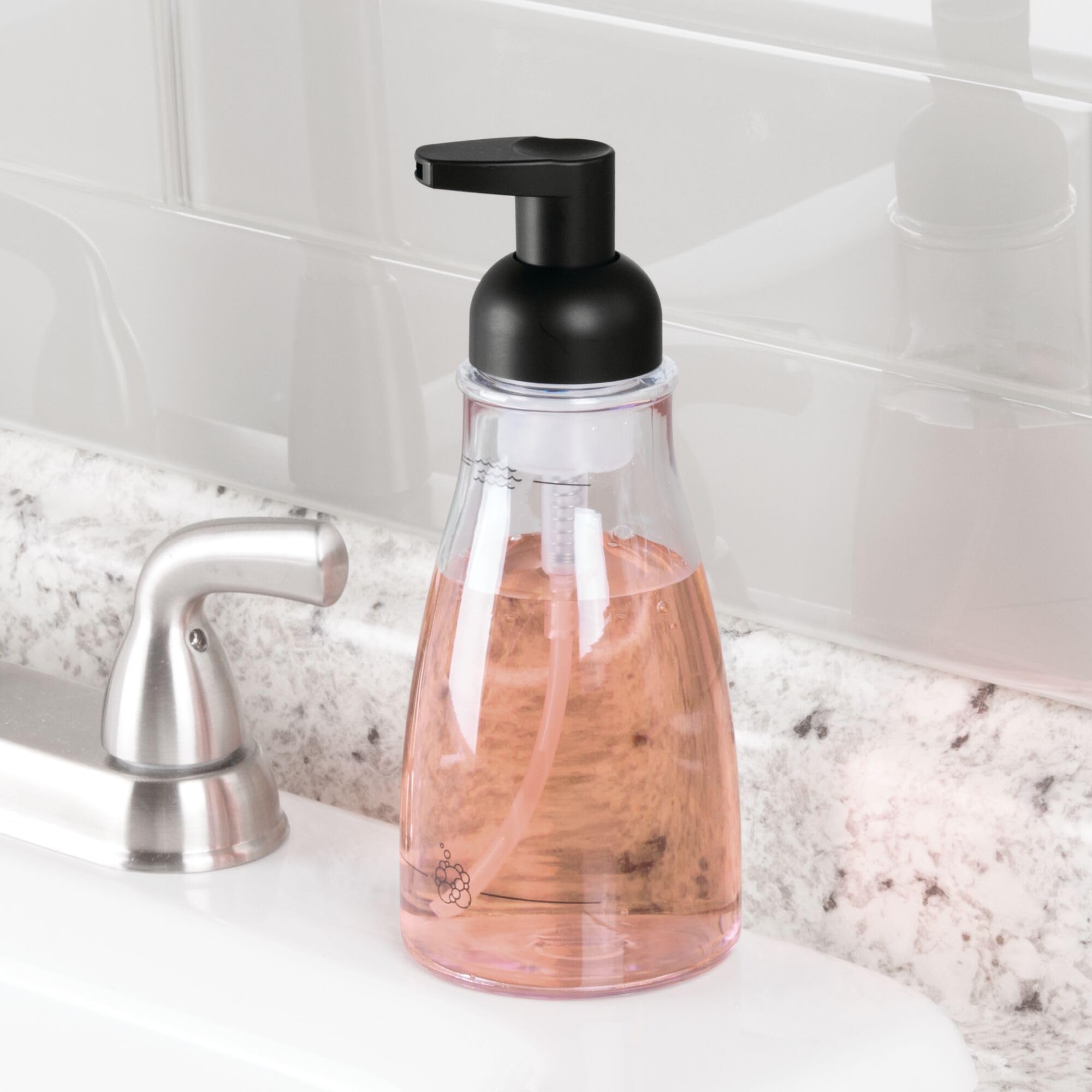 Idesign Refillable Foaming Soap Dispenser For Kitchen Or Bathroom Vanity - Clear/Matte Black