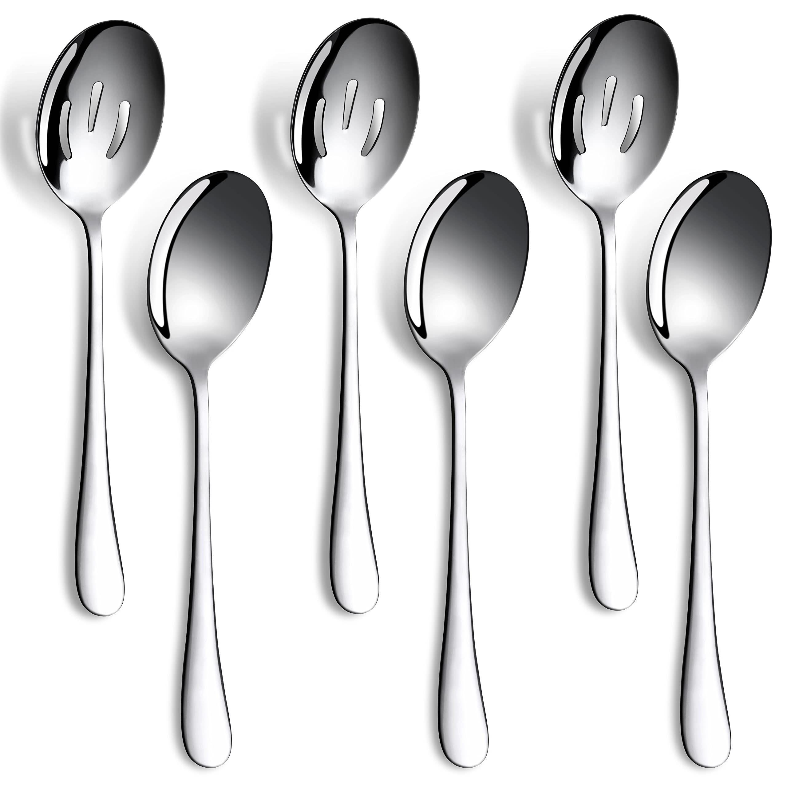 6 Pieces Serving Spoons Set, 8.7 Inch, Includes 3 Serving Spoons And 3 Slotted Spoons, Stainless Steel Buffet Banquet Spoons, La