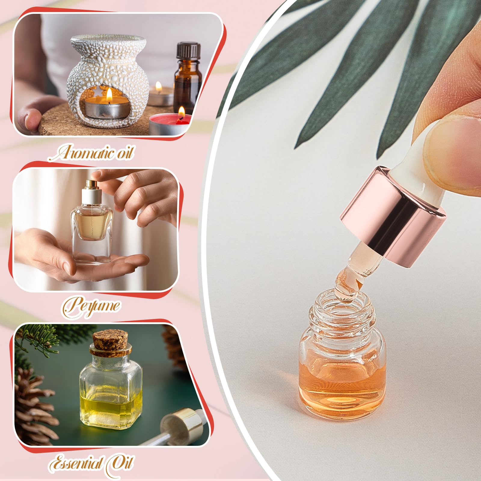 Didaey 100 Pcs Mini Glass Dropper Bottle Bulk, 1 Ml Rose Gold Clear Essential Oil Dropper Bottles Small Tincture Empty Bottles S