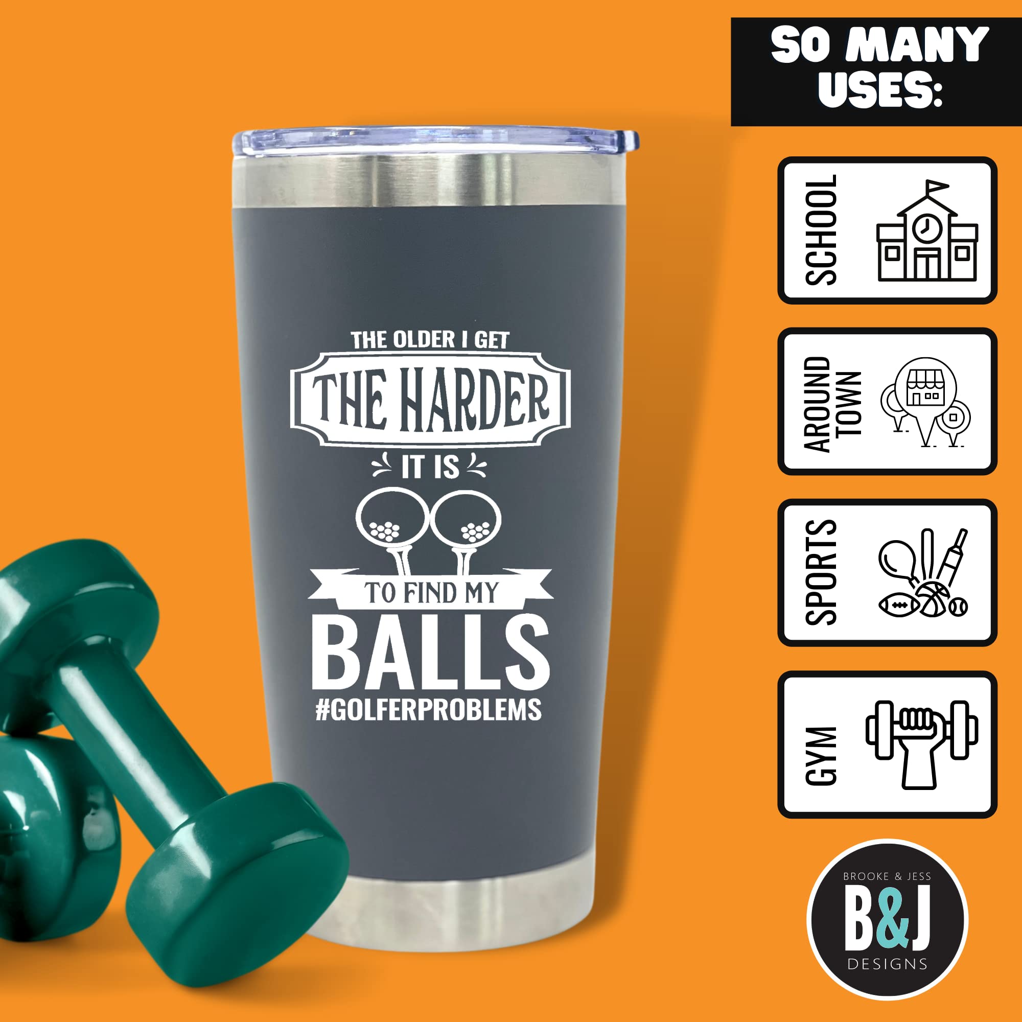 Brooke & Jess Designs - Find My Balls 20 Oz Golfer Multipurpose Insulated Water Bottle Tumbler Travel Coffee Mug - Golf Gifts Fo