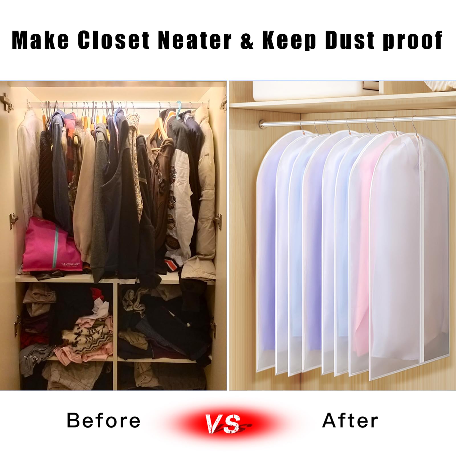 Kntiwiwo Garment Bag Suit Bags For Storage With Zipper 40 Inches Clear Dust-Proof Clothes Cover Bag For Suit, Coat, Dress Closet