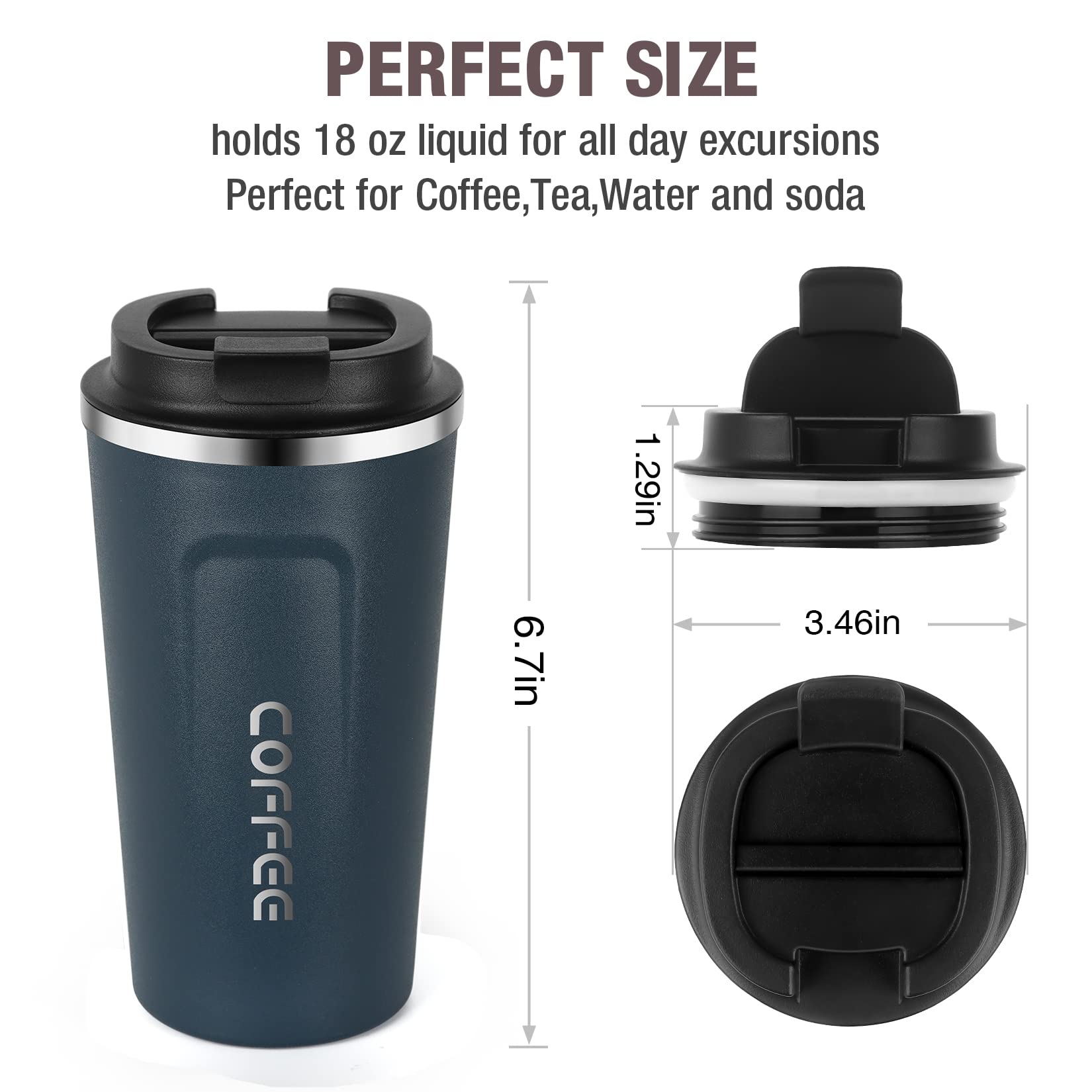 17Oz (510Ml) Vacuum Insulated Travel Mug, Smilatte Leakproof Double Wall Stainless Steel Reusable Coffee Cup With Lid For Hot &