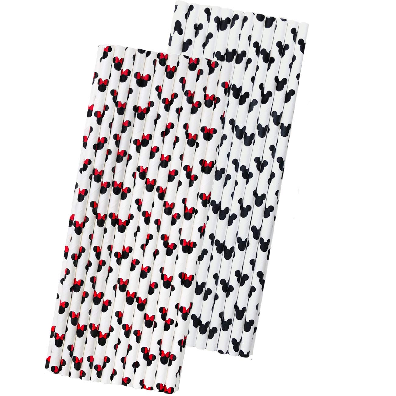 Mickey And Minnie Mouse Inspired Paper Straws - Black Red White - 7.75 Inches - 50 Pack - Outside The Box Papers Brand