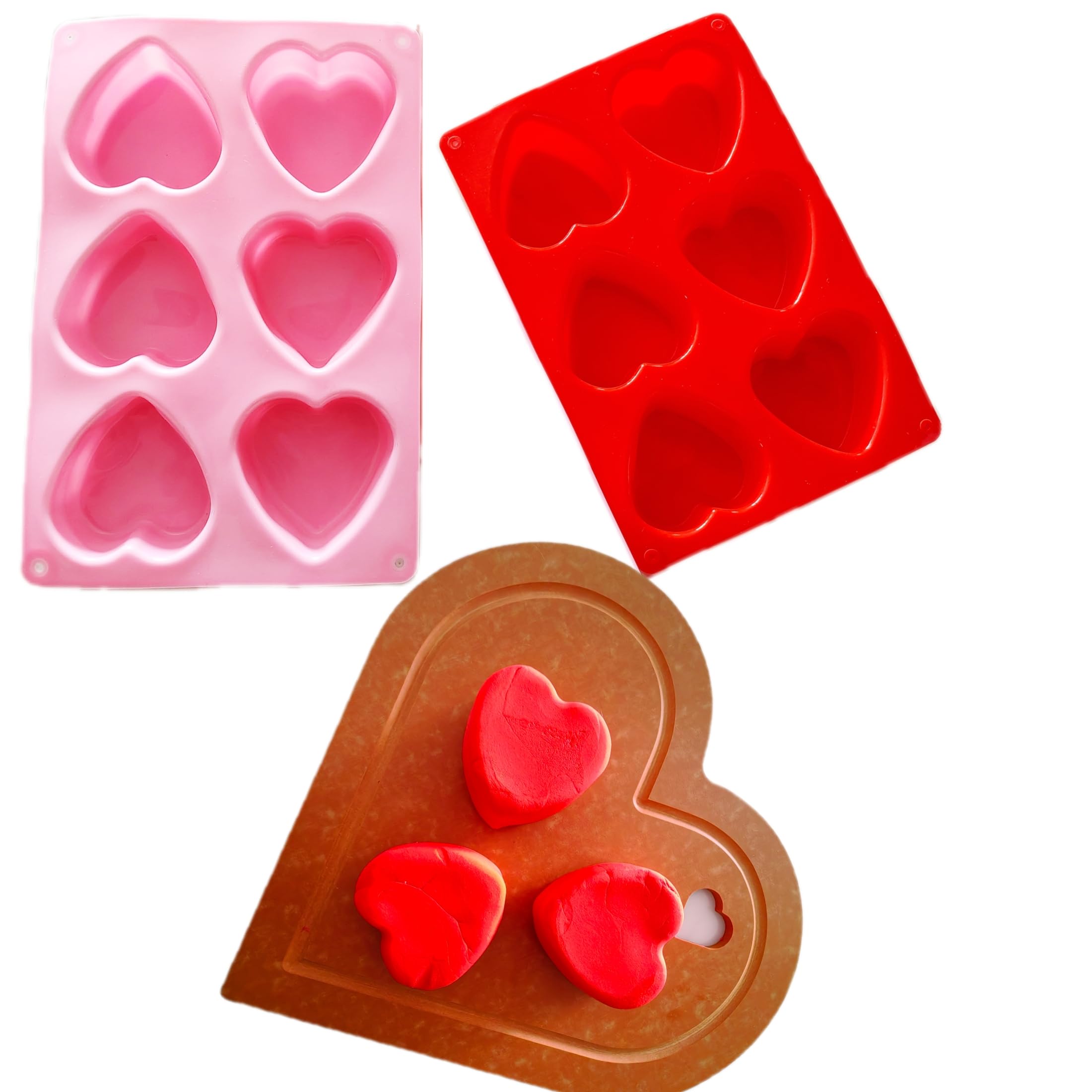 Heart Shaped Silicone Mold (Pink And Red) Set Of 2 For Chocolate Cake Jelly Pudding Handmade Soap Gifts For Anniversary Valentin