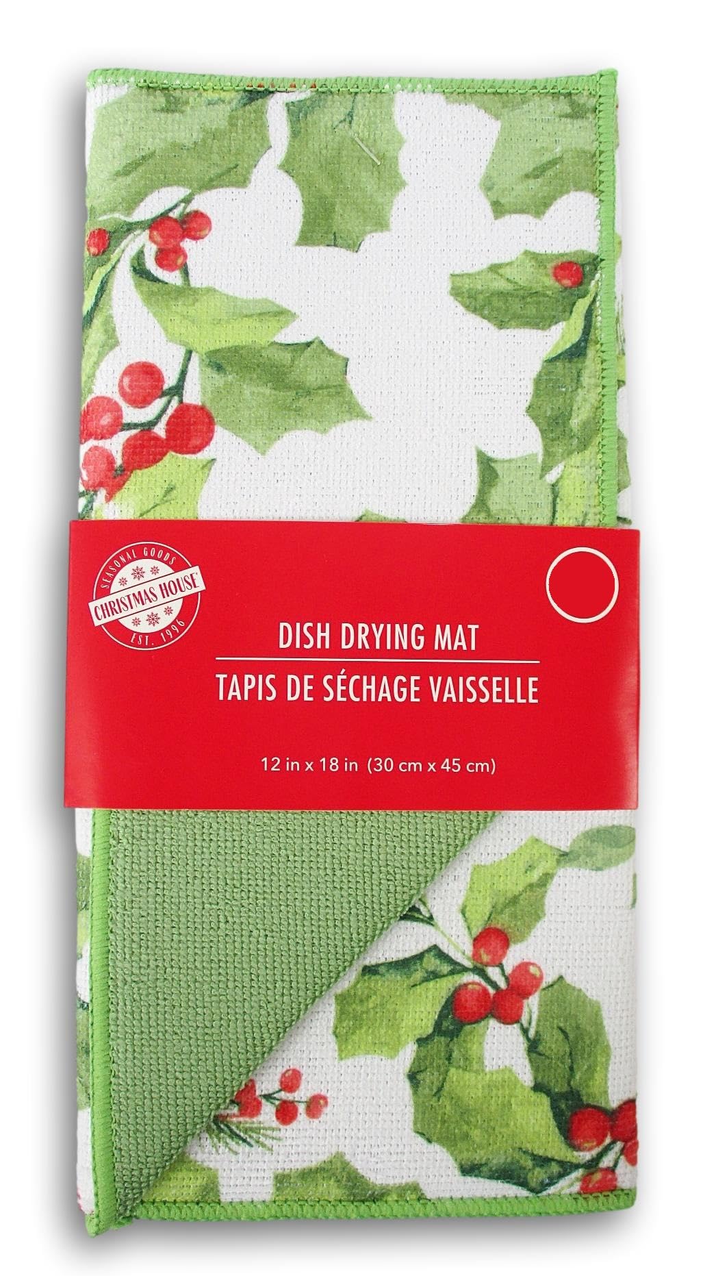 Christmas Time Christmas Winter Holiday Holly Dish Drying Mat - 12 X 18 Inches Multicolor