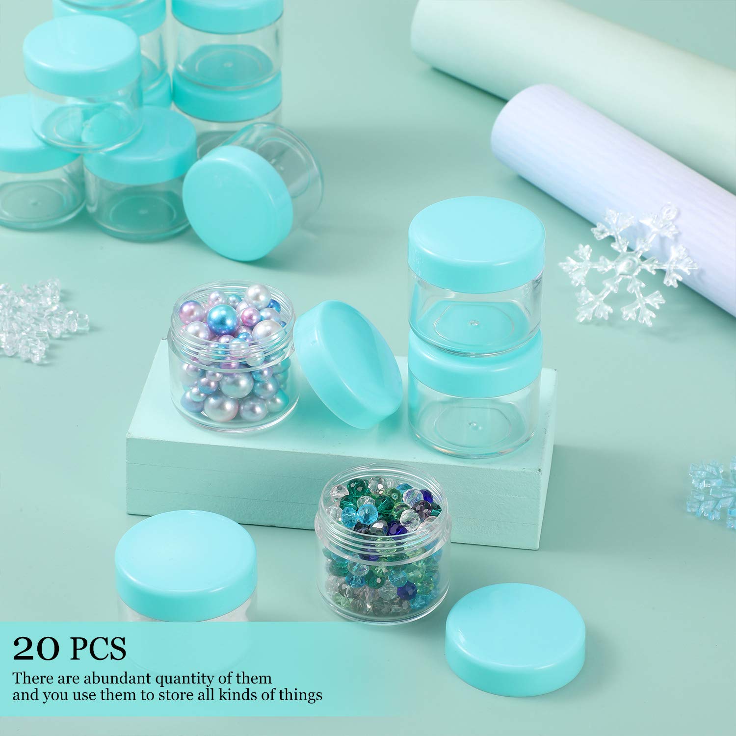 20 Pieces Round Pot Jars Plastic Cosmetic Containers Set With Lid For Liquid Creams Sample, 20 Ml/ 0.7 Oz (Teal Lid)
