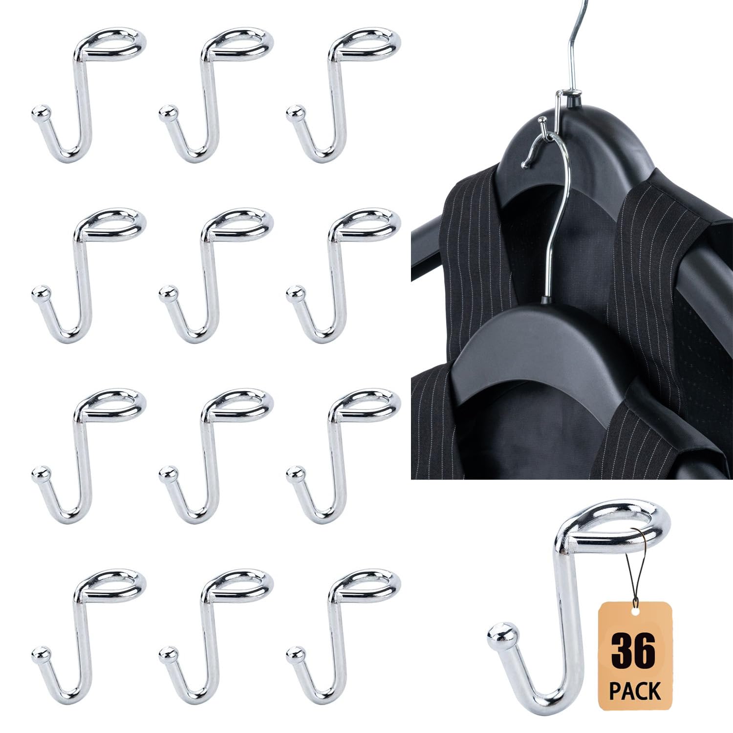 Koobay Clothes Hanger Connector Hooks, 36Pcs, Clothes Hanger Organizer Mini Space Saving Clothes Hanger Extender Cascading Conne
