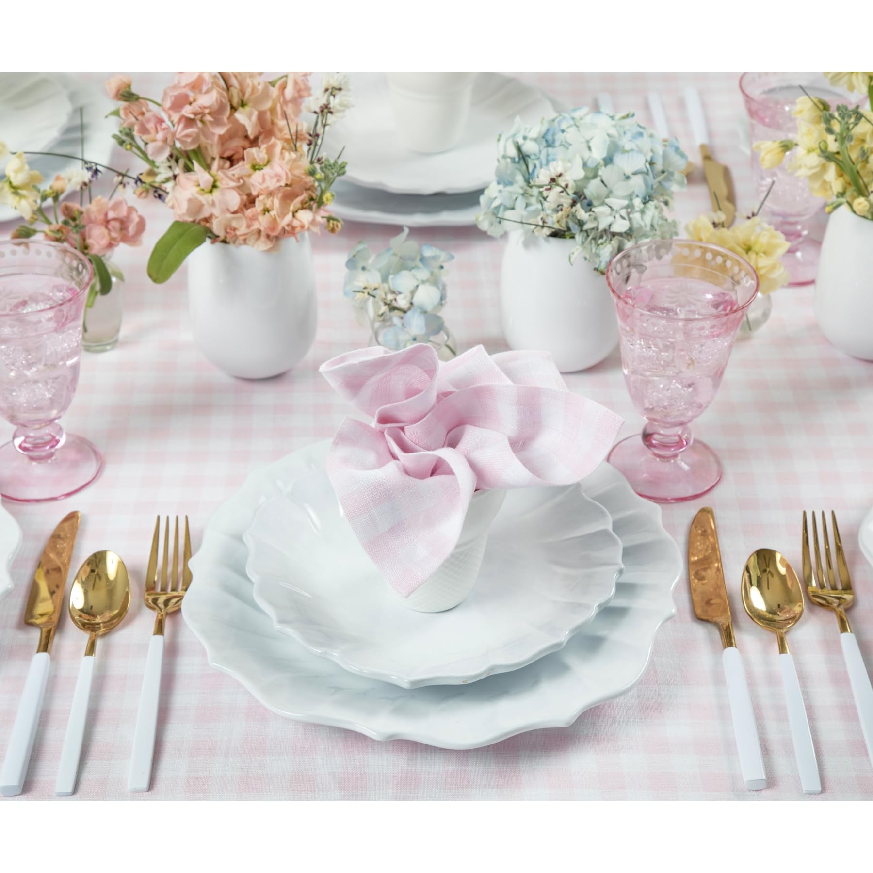 Solino Home Check Linen Table Runner 120 Inches Long - 100% Pure Linen Marshmellow Pink Plaid Table Runner 14 X 120 Inch Ideal F