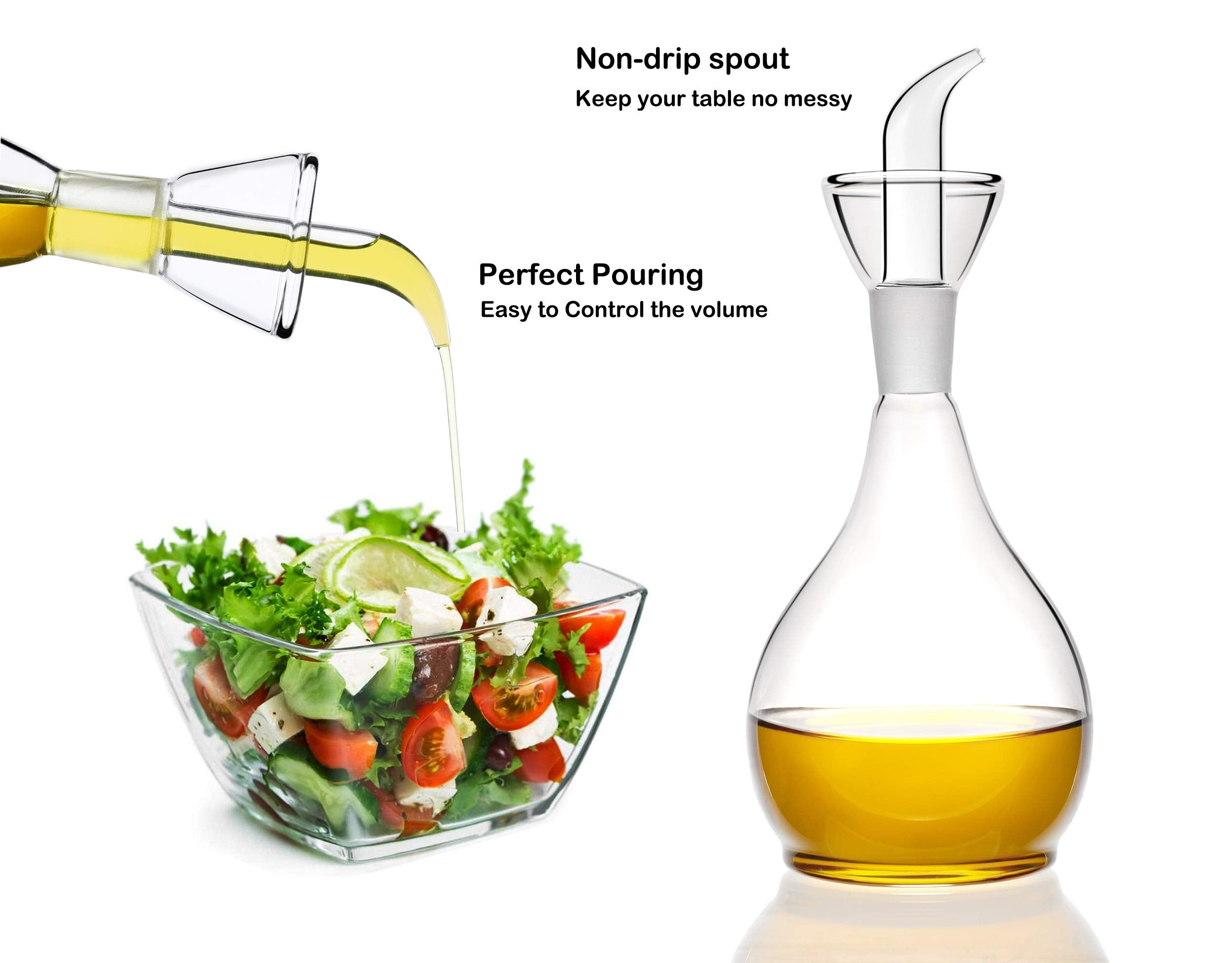 Haizeen 13Ounce/ 380 Ml Clear Glass Olive Oil Dispenser Bottle - Oil & Vinegar Cruet With Pourers And No Funnel Needed - Olive O