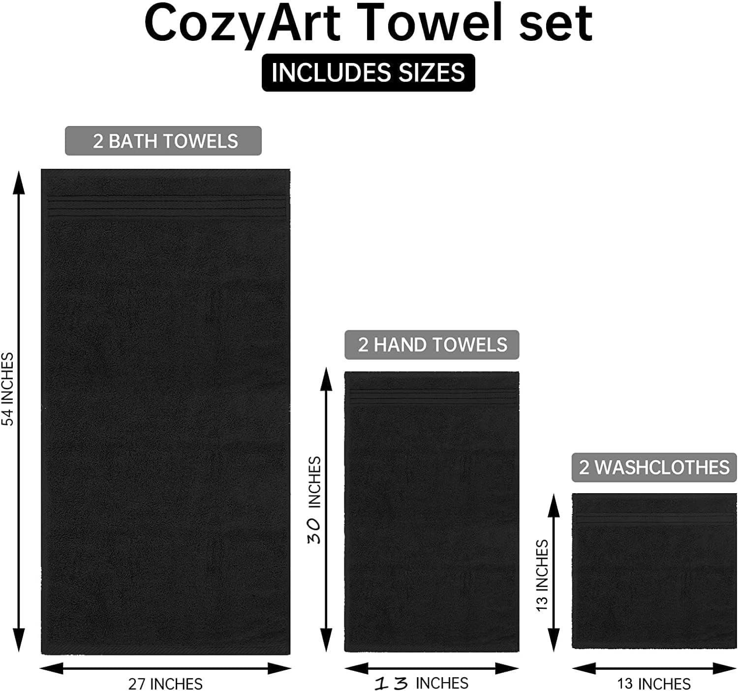 Cozyart Luxury Black Bath Towels Set Turkish Cotton Hotel Large Bath Towels Bulk For Bathroom, Thick Bathroom Towels Set Of 6 Wi