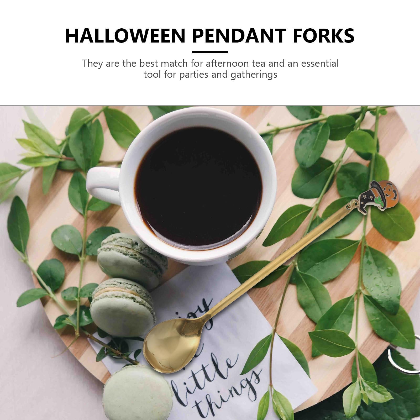 Hemoton 4Pcs Stainless Steel Coffee Spoon With Halloween Charm Tea Spoon Dessert Tableware Stirring For Sugar Mixing Ice Cream D