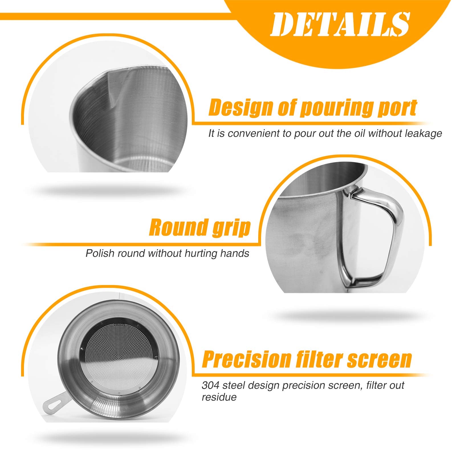 GOLF Stainless Steel Bacon Grease Container with Strainer & Anti-Slip Coaster Tray - Silver