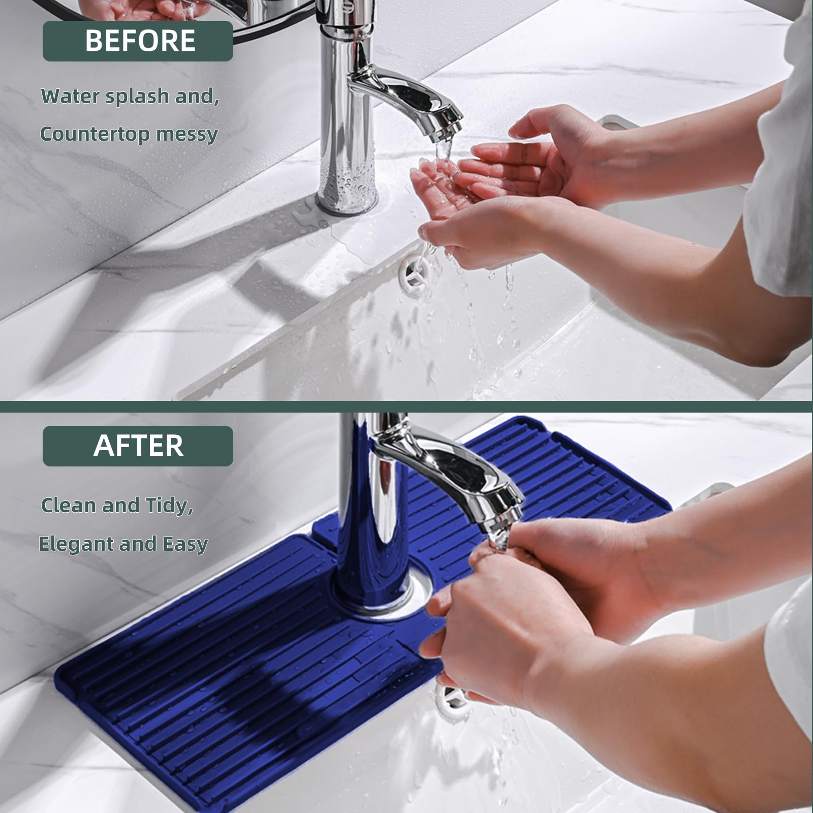 Amyandone Faucet Mat For Kitchen Sink, Silicone Faucet Handle Drip Catcher Tray, Drying Mat As Sponge And Soap Holder With Later