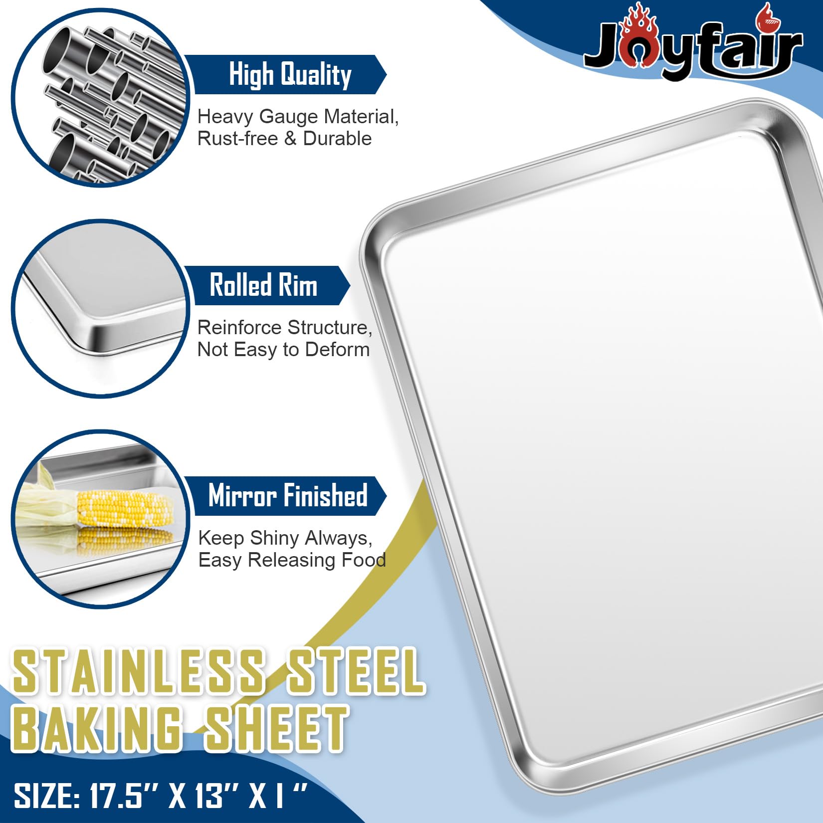 17.5 Inch Baking Sheet Pan With Rack Set Of 4, Joyfair Stainless Steel Half Size Large Cookie Sheets With Cooling Racks, Non-Tox