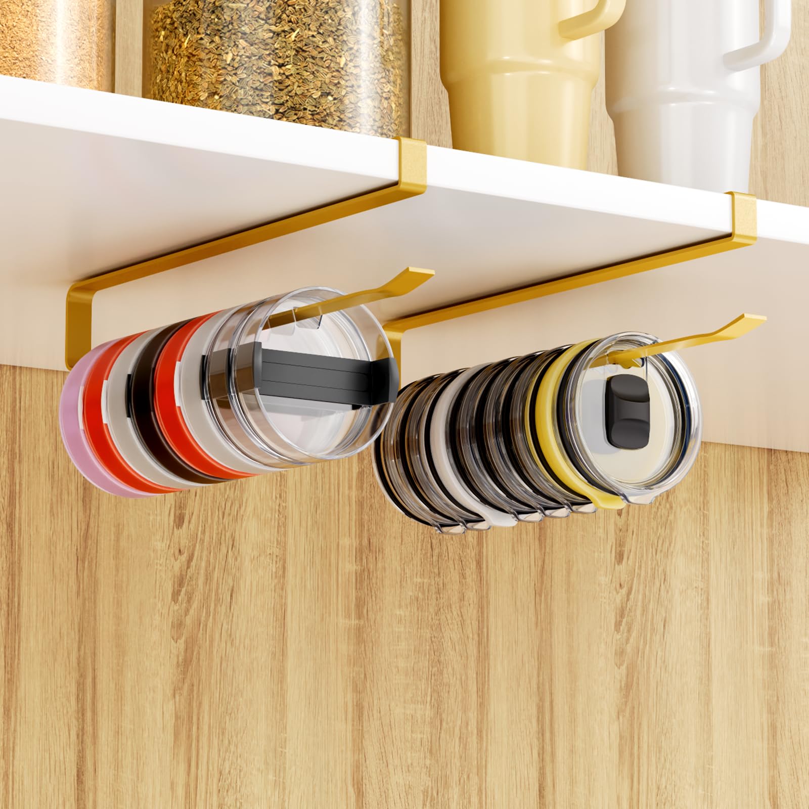 2 PCS Tumbler Lid Organizers, Ample Lid Capacity Up to 30 Lids, No Adhesive No Drill Yeti Lid Organizer Holder Inside Cabinet, S