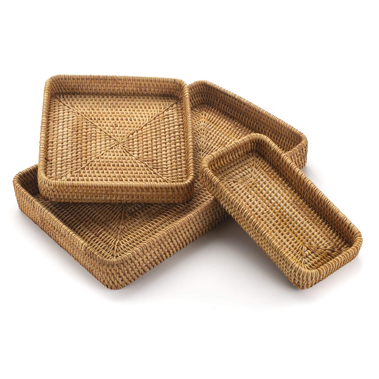 Rattan Serving Tray, Rectangular Woven Tray, Natural Wicker Decorative Serving Baskets For Organizing Tabletop Bathroom Kitchen