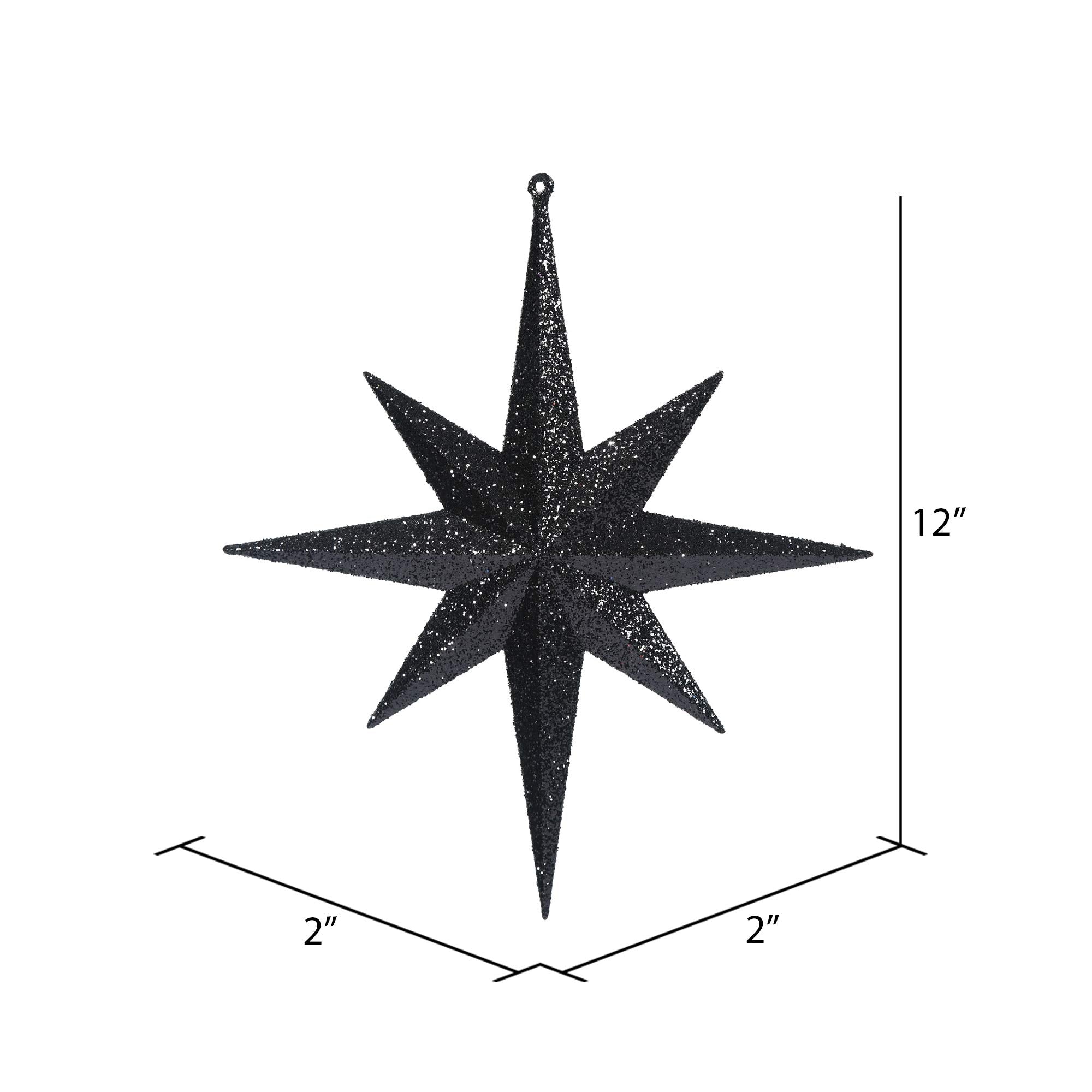 Vickerman 12 Black Iridescent Glitter Bethlehem Star Christmas Ornament, 2 per Box