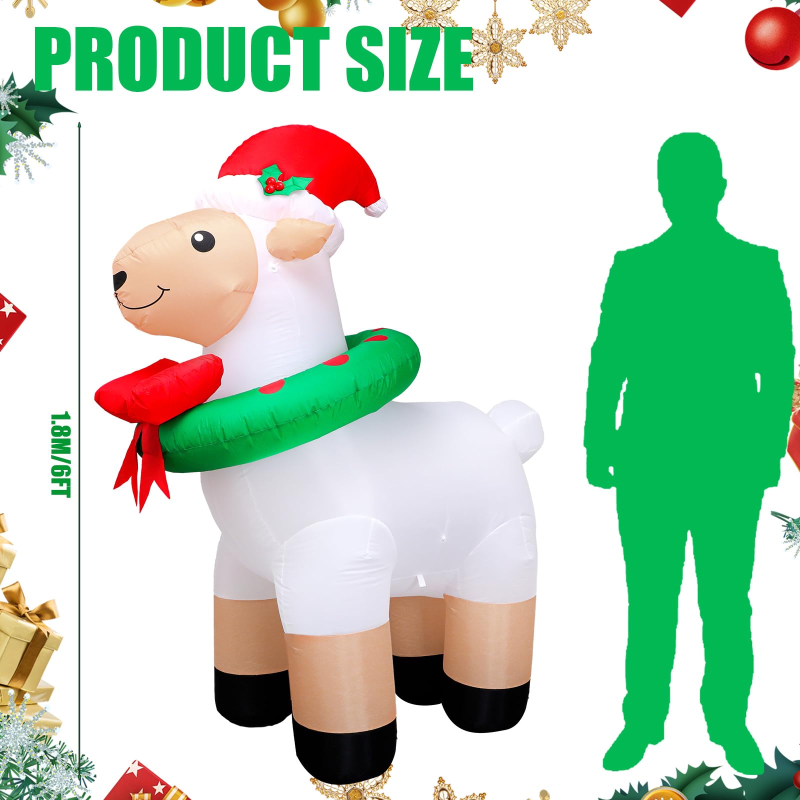 Shappy 6ft Christmas Inflatables Sheep Blow up Goat LED Lighted Inflatable Farm Animals Christmas Yard Decoration for Xma Farm G
