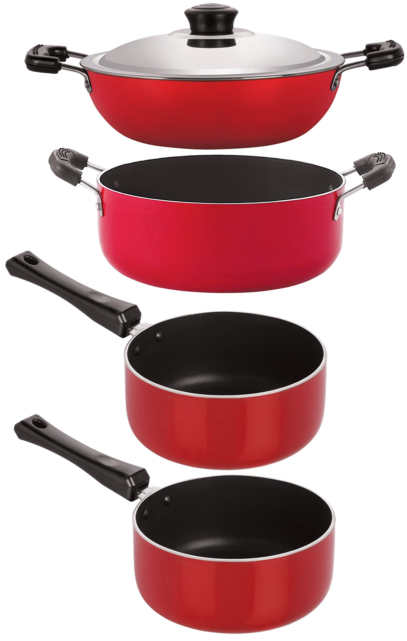 Nirlon Non Stick Aluminium Heat Resistance Cookware Set Of 4Pcs With Bakelite Handle (Dkd(B)_Sp(M)_Sp(B)_Cs24)