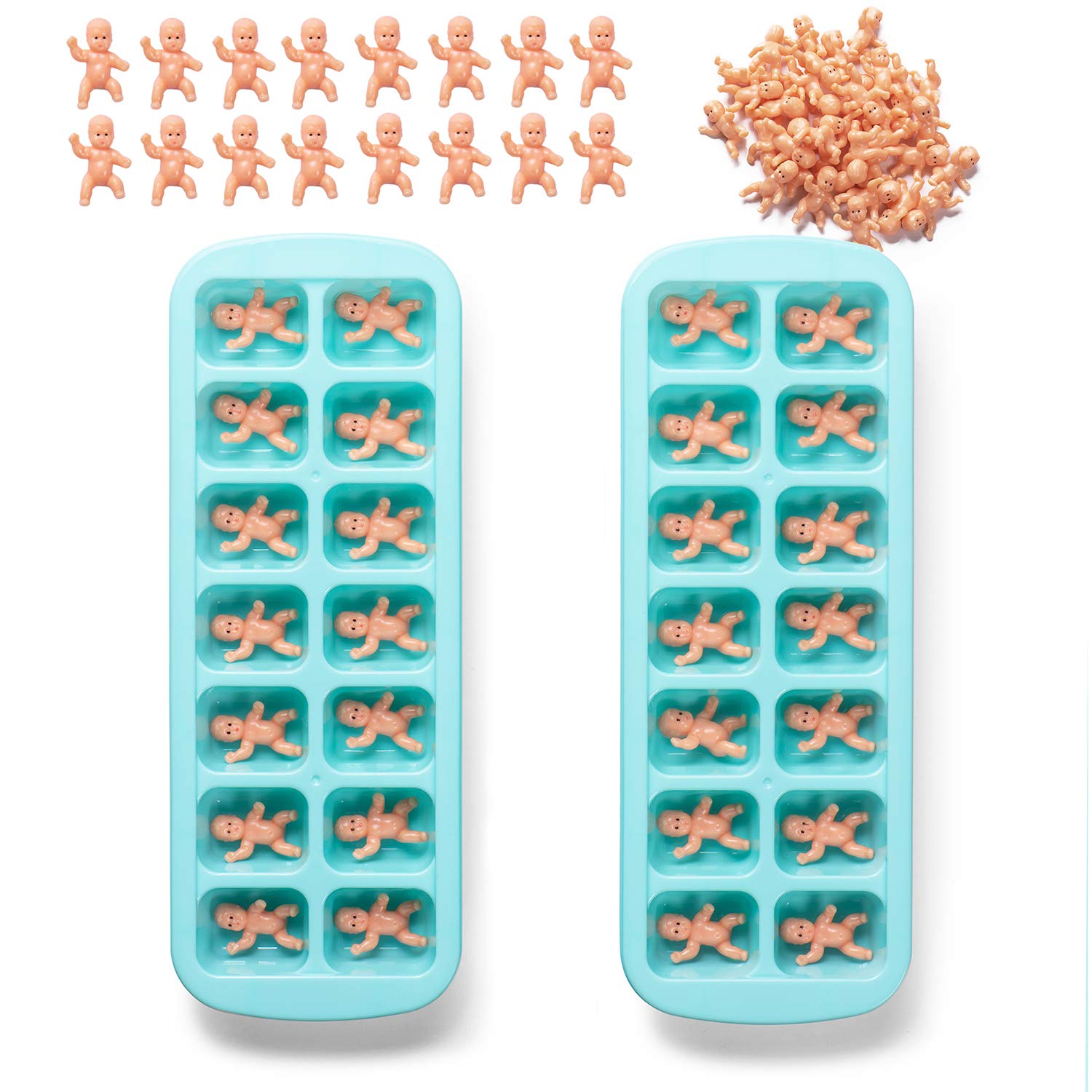 Juxinda My Water Broke Baby Shower Game - 36 1.2 Inch Tiny Plastic Babies, 2 Ice Cube Trays For Baby Shower Ice Cube Games (Lati