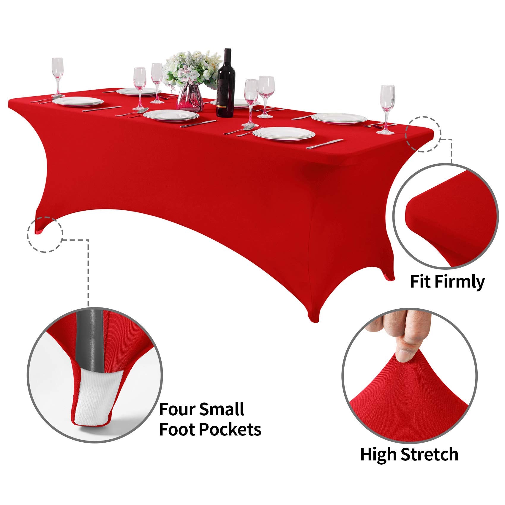 Hezuzo Spandex Table Cover For 8Ft Table Universal Fitted Stretch Tablecloth For Party, Banquet, Wedding And Events-Red