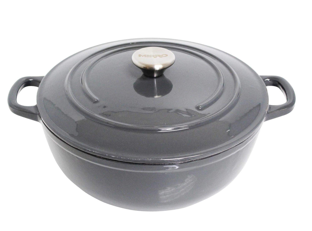Mirro Mir-19059 4.8 Quart Cast Iron White Enamel Coated Interior Dutch Oven, Grey, Ready To Use
