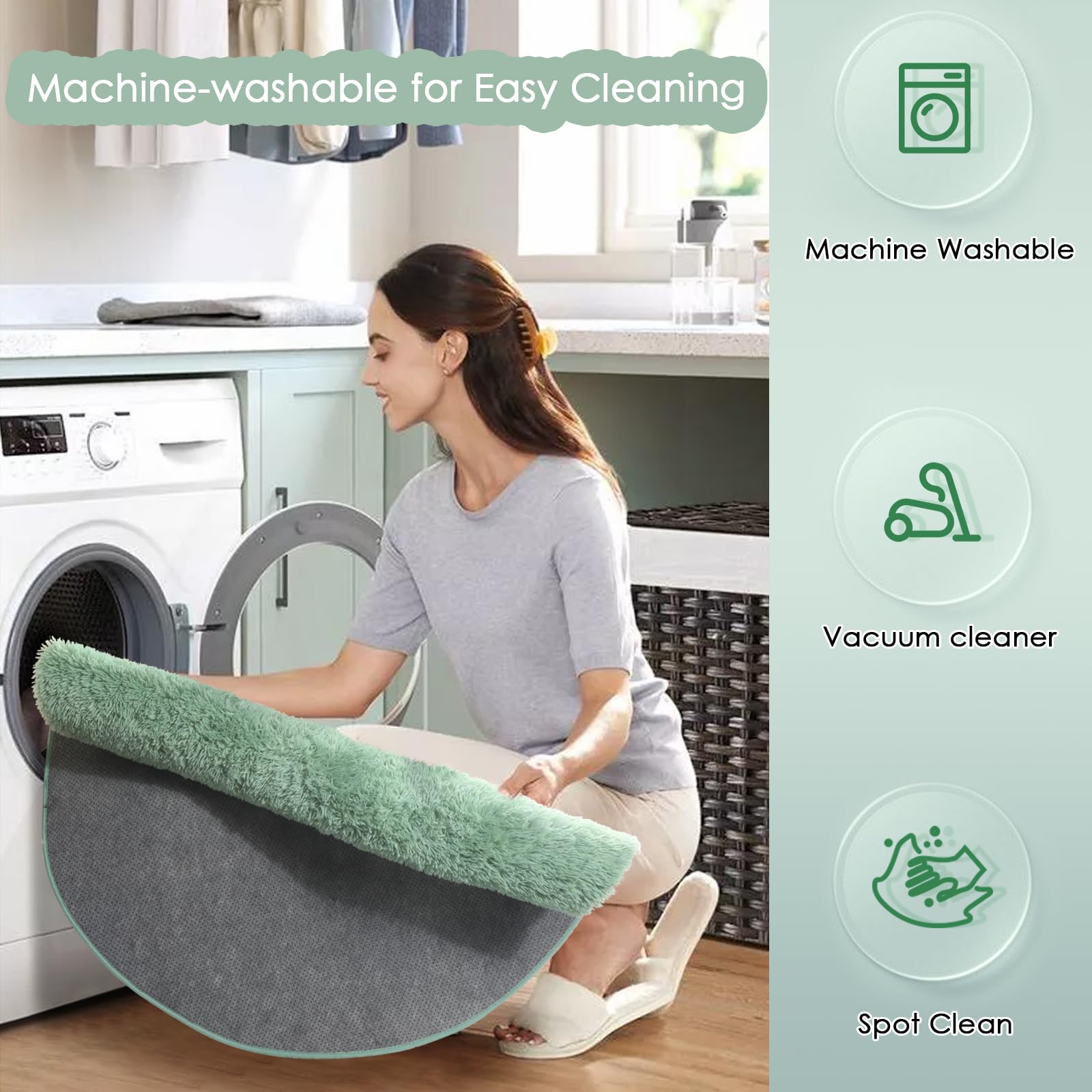 Amdrebio Sage Green Round Rug 6Ft for Living Room Bedroom, Fluffy Furry Circle Rugs for Nursery, Classroom, Baby Kids Room Decor